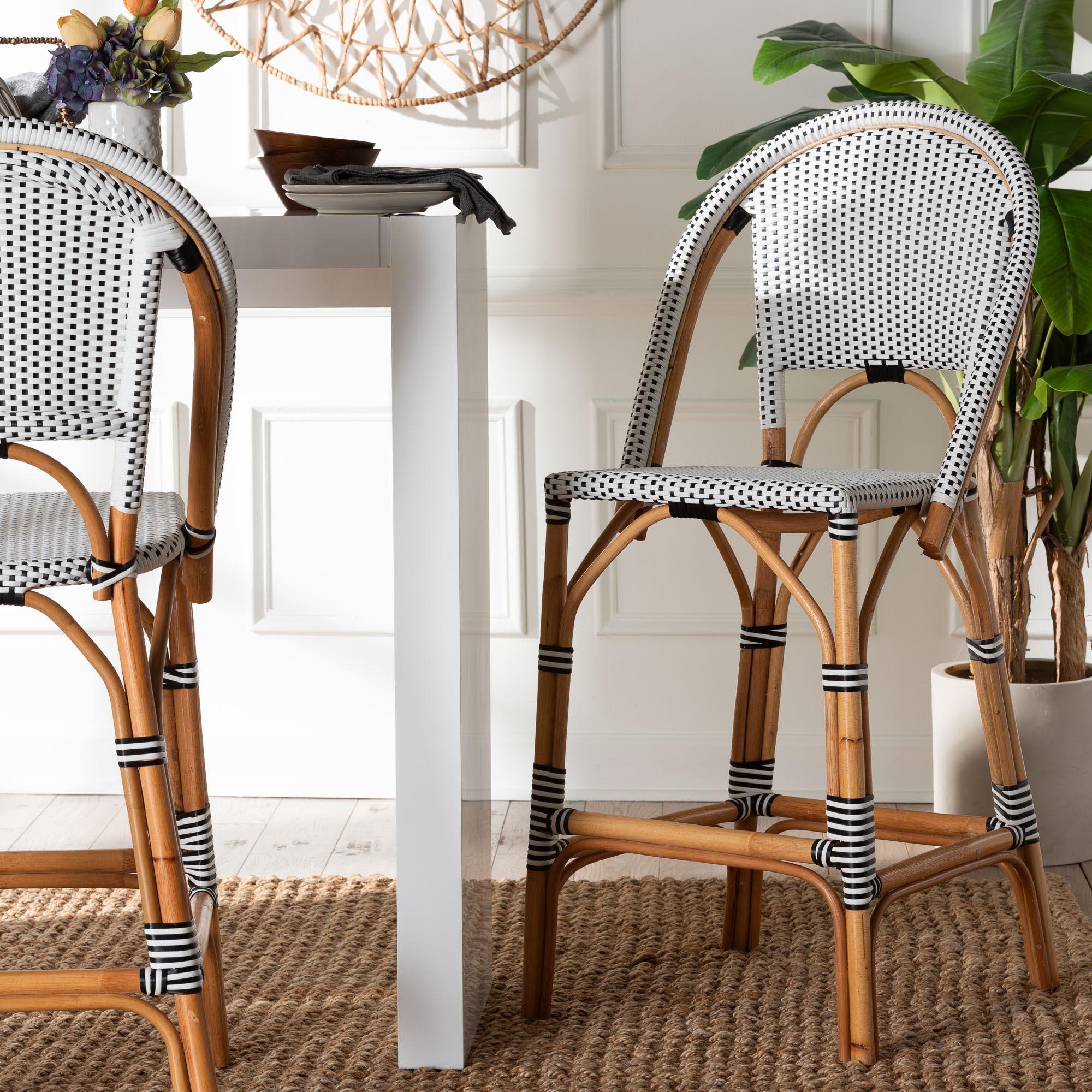 bali & pari Genica Classic French Two-Tone and Weaving and Rattan Bar Stool