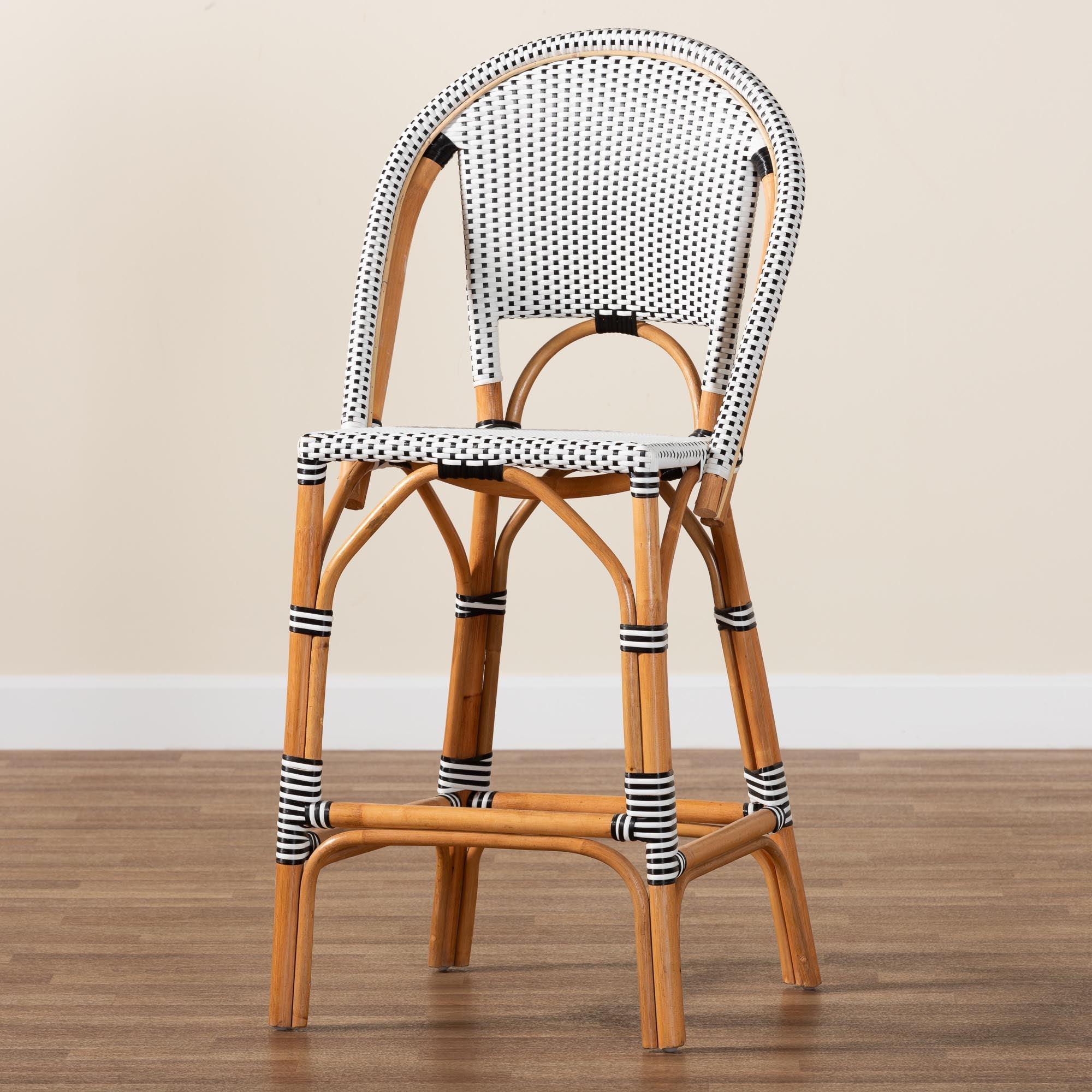 bali & pari Genica Classic French Two-Tone and Weaving and Rattan Bar Stool