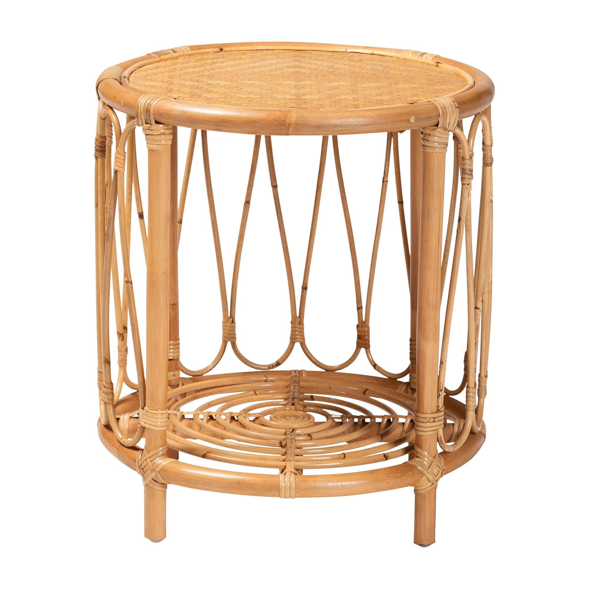 Bali & Pari Berilo Bohemian Light Honey Rattan End Table