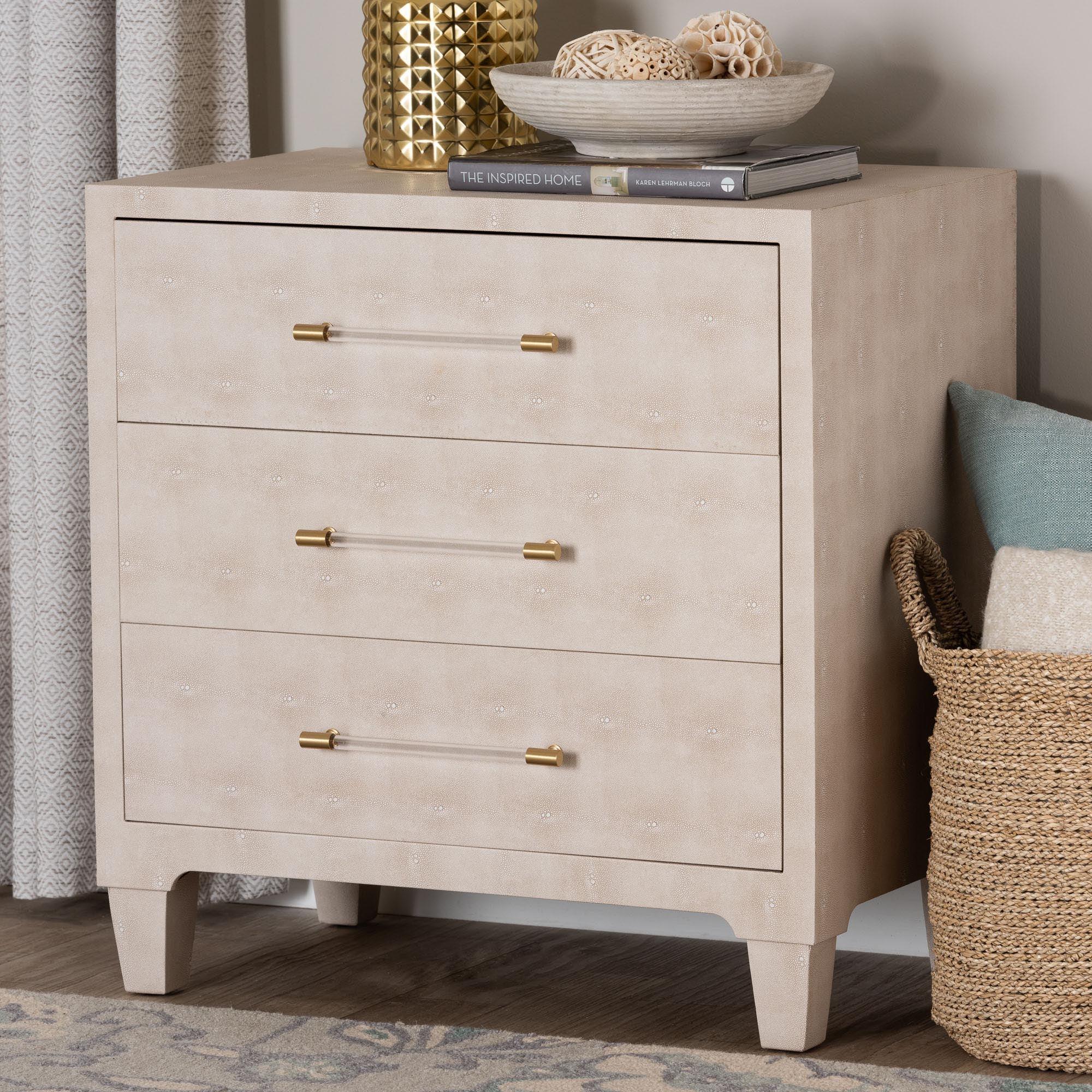 Nira Modern Faux Shagreen 3-Drawer Storage Cabinet