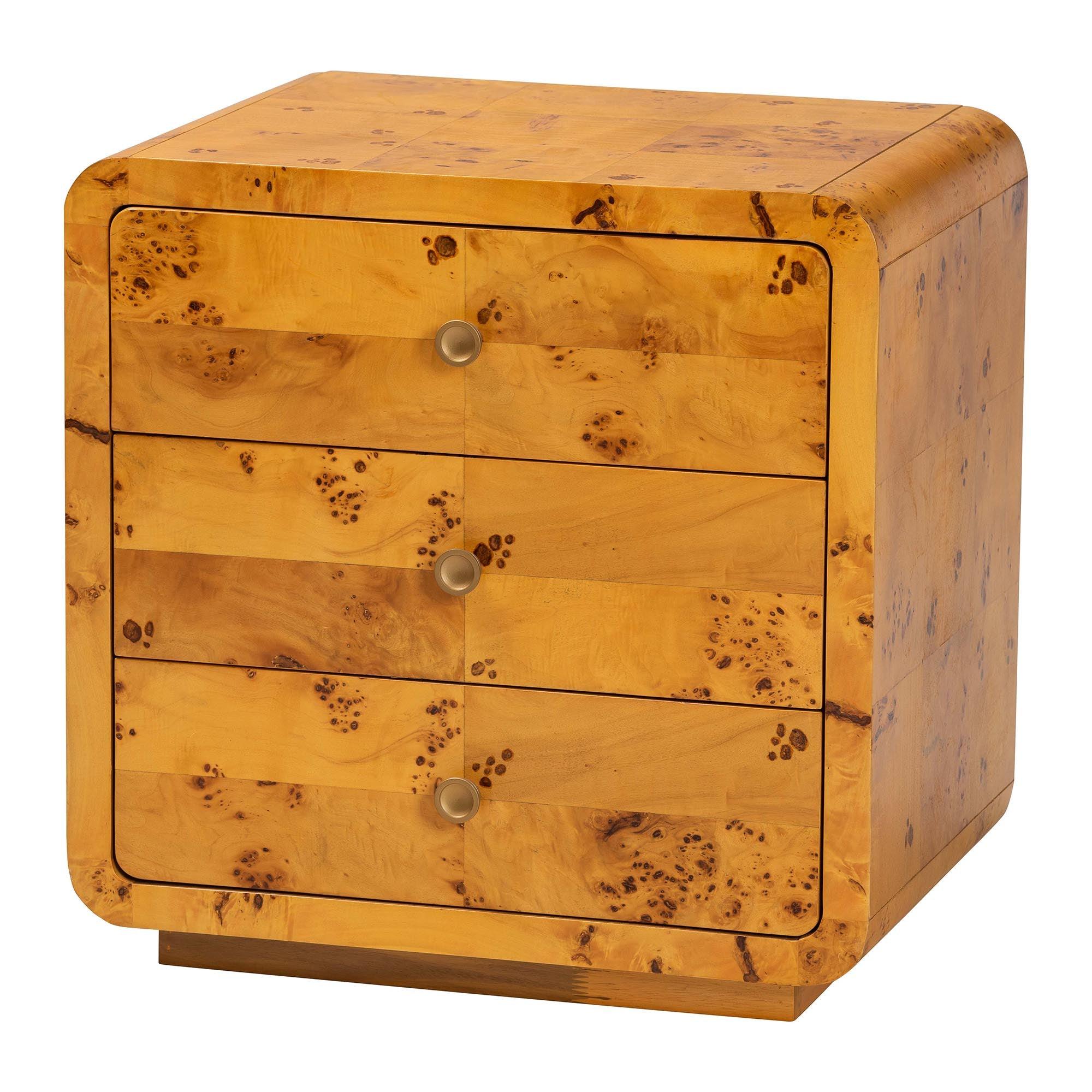 Bali & Pari Netra Modern and Contemporary Real Burl Wood 3-Drawer Nightstand