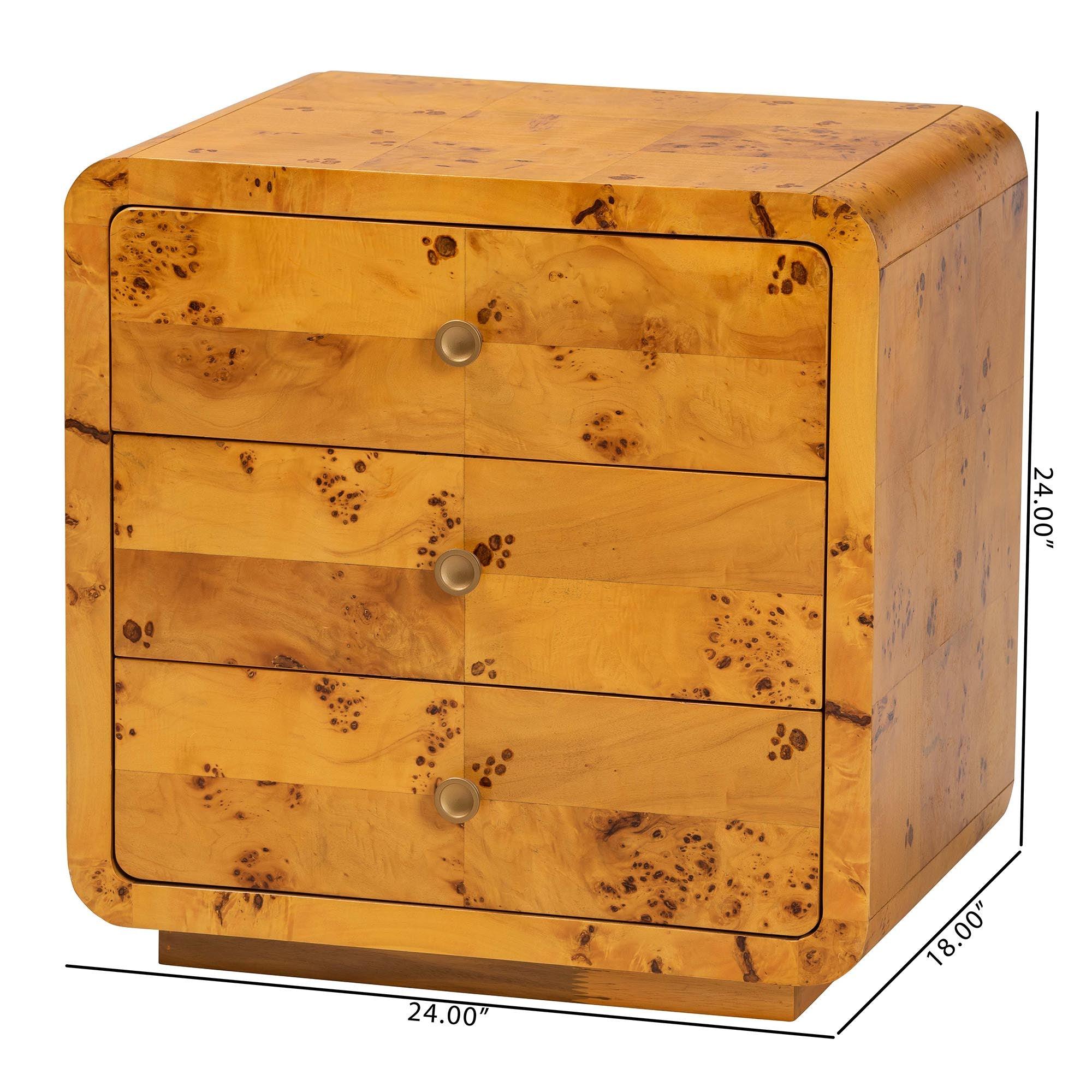 Bali & Pari Netra Modern and Contemporary Real Burl Wood 3-Drawer Nightstand