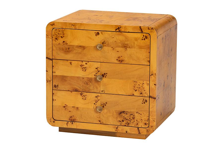 Bali & Pari Netra Modern and Contemporary Real Burl Wood 3-Drawer Nightstand