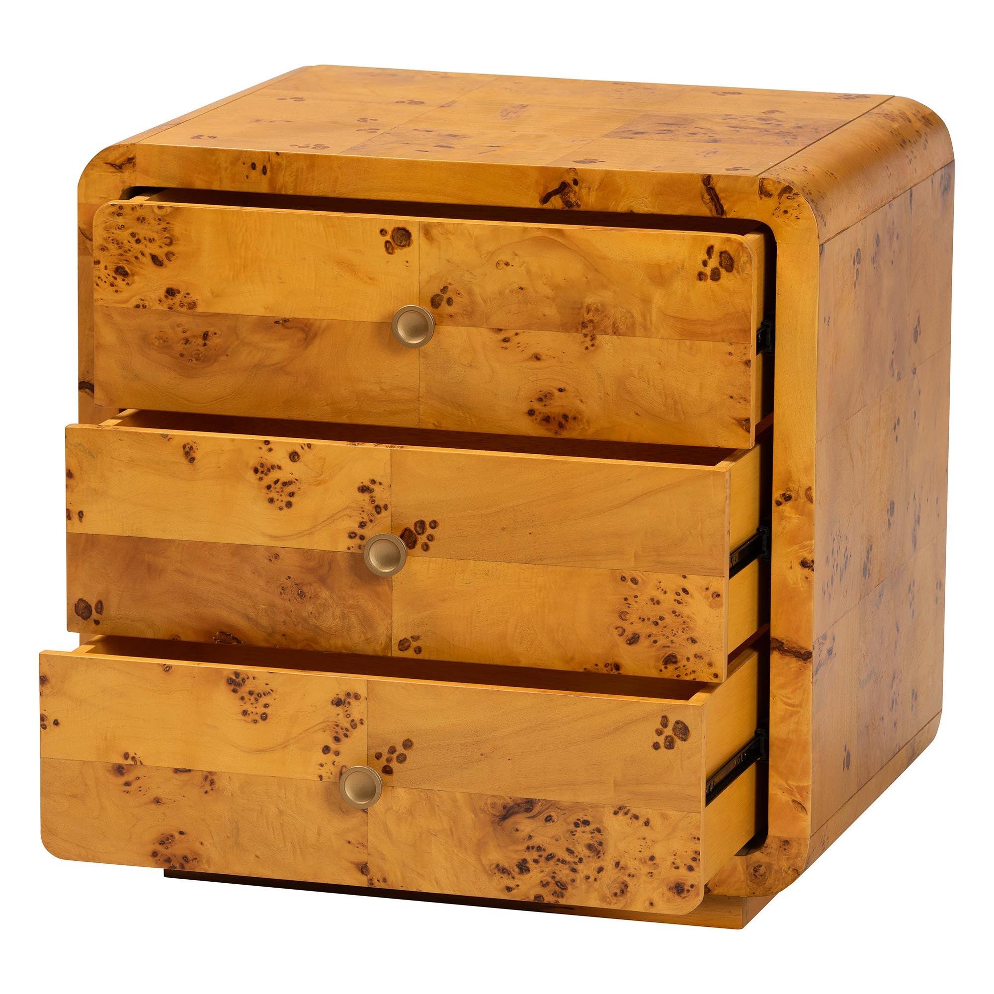 Bali & Pari Netra Modern and Contemporary Real Burl Wood 3-Drawer Nightstand