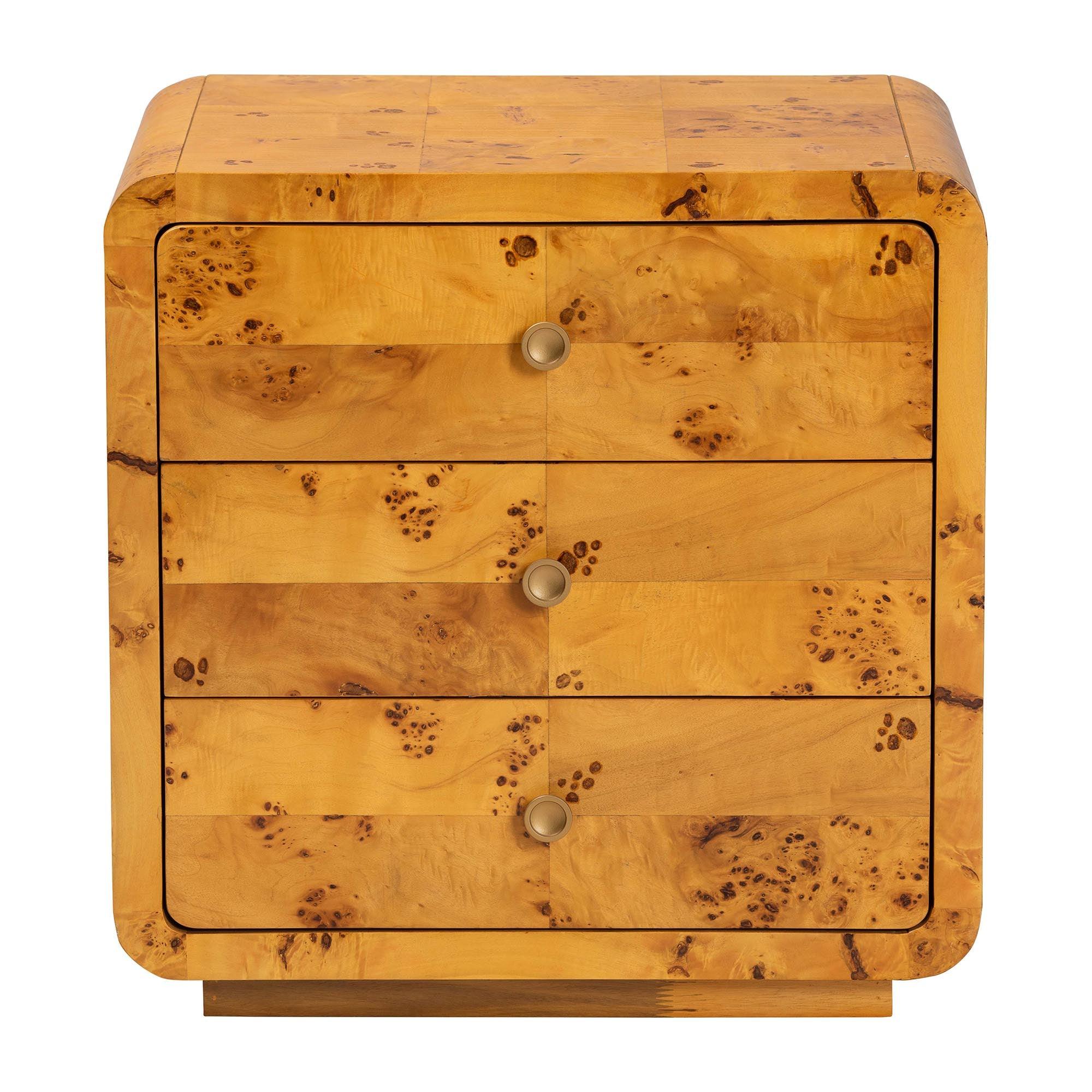 Bali & Pari Netra Modern and Contemporary Real Burl Wood 3-Drawer Nightstand
