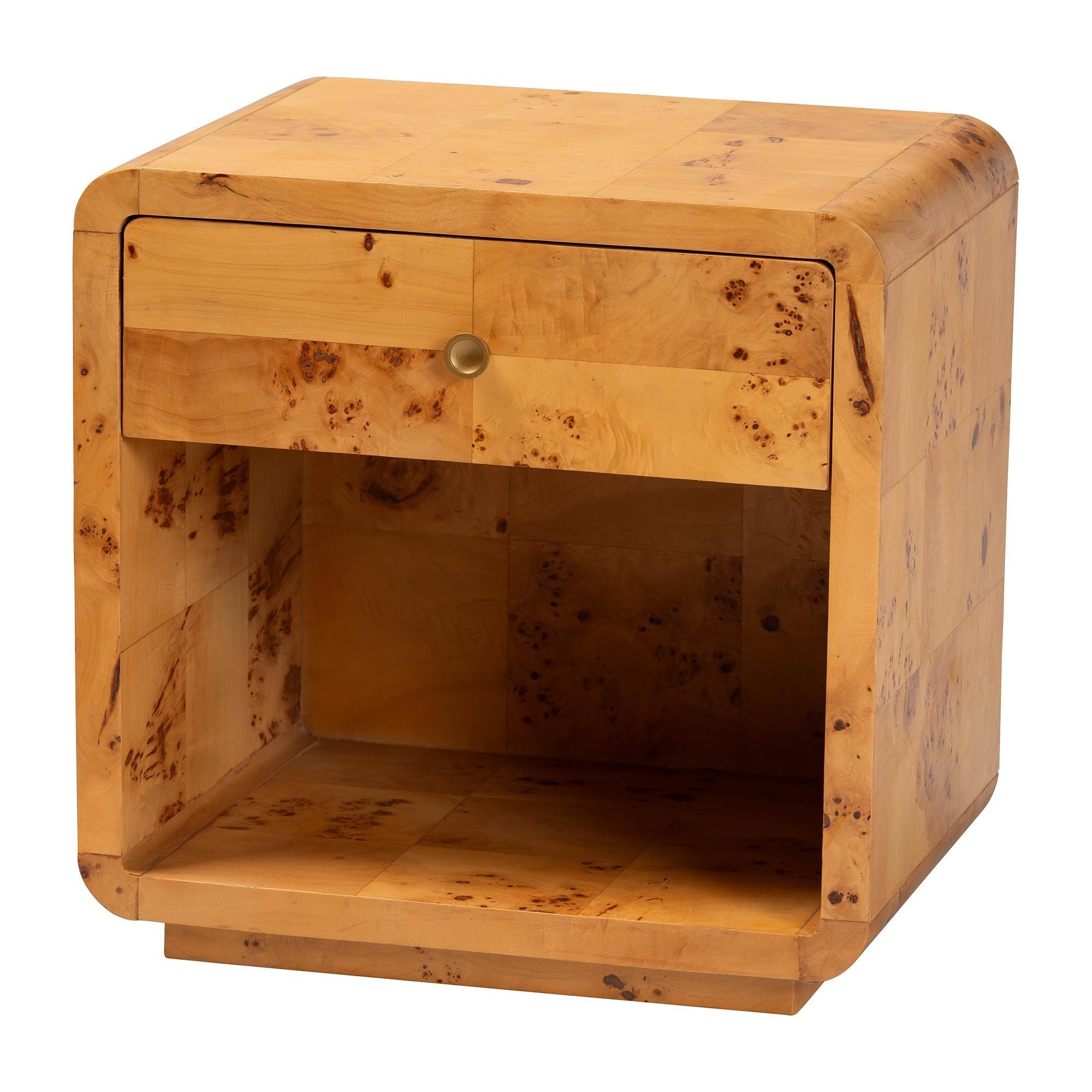 Bali & Pari Netra Modern and Contemporary Real Burl Wood 1-Drawer Nightstand
