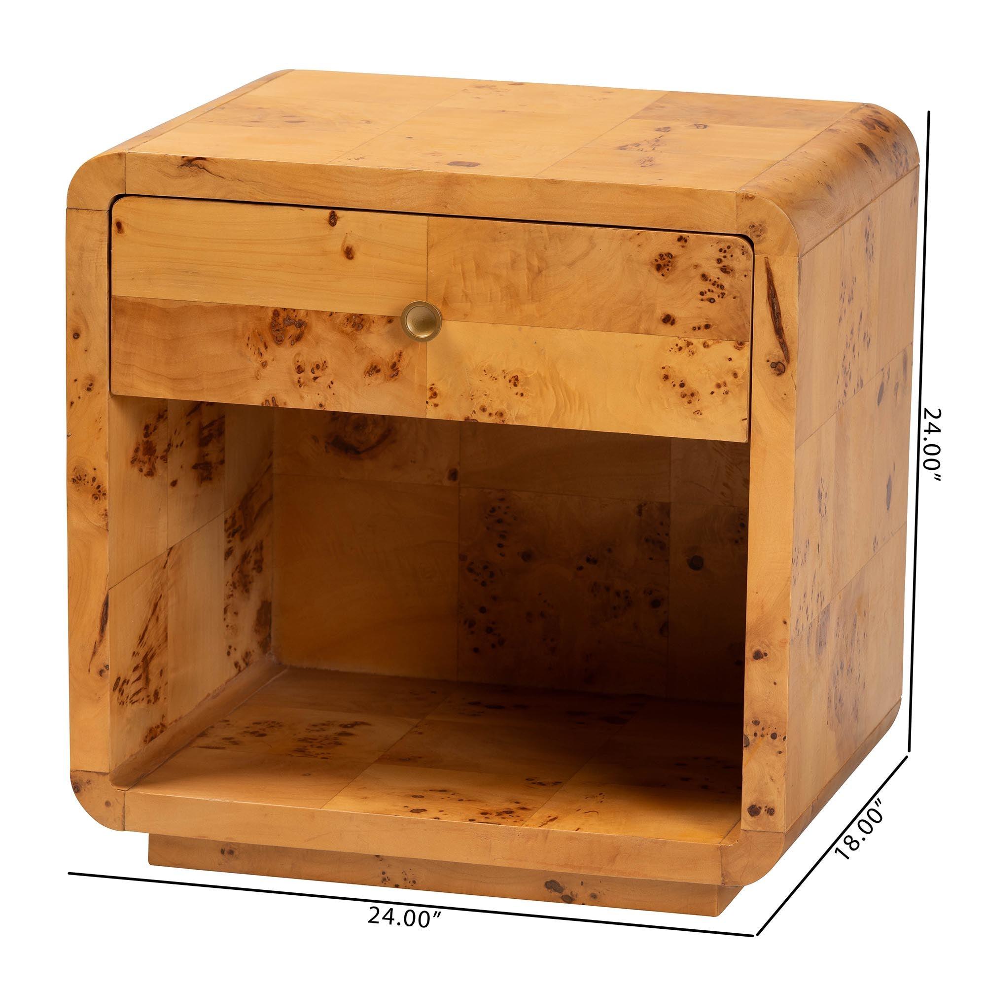 Bali & Pari Netra Modern and Contemporary Real Burl Wood 1-Drawer Nightstand