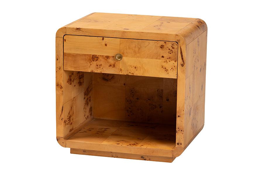 Bali & Pari Netra Modern and Contemporary Real Burl Wood 1-Drawer Nightstand