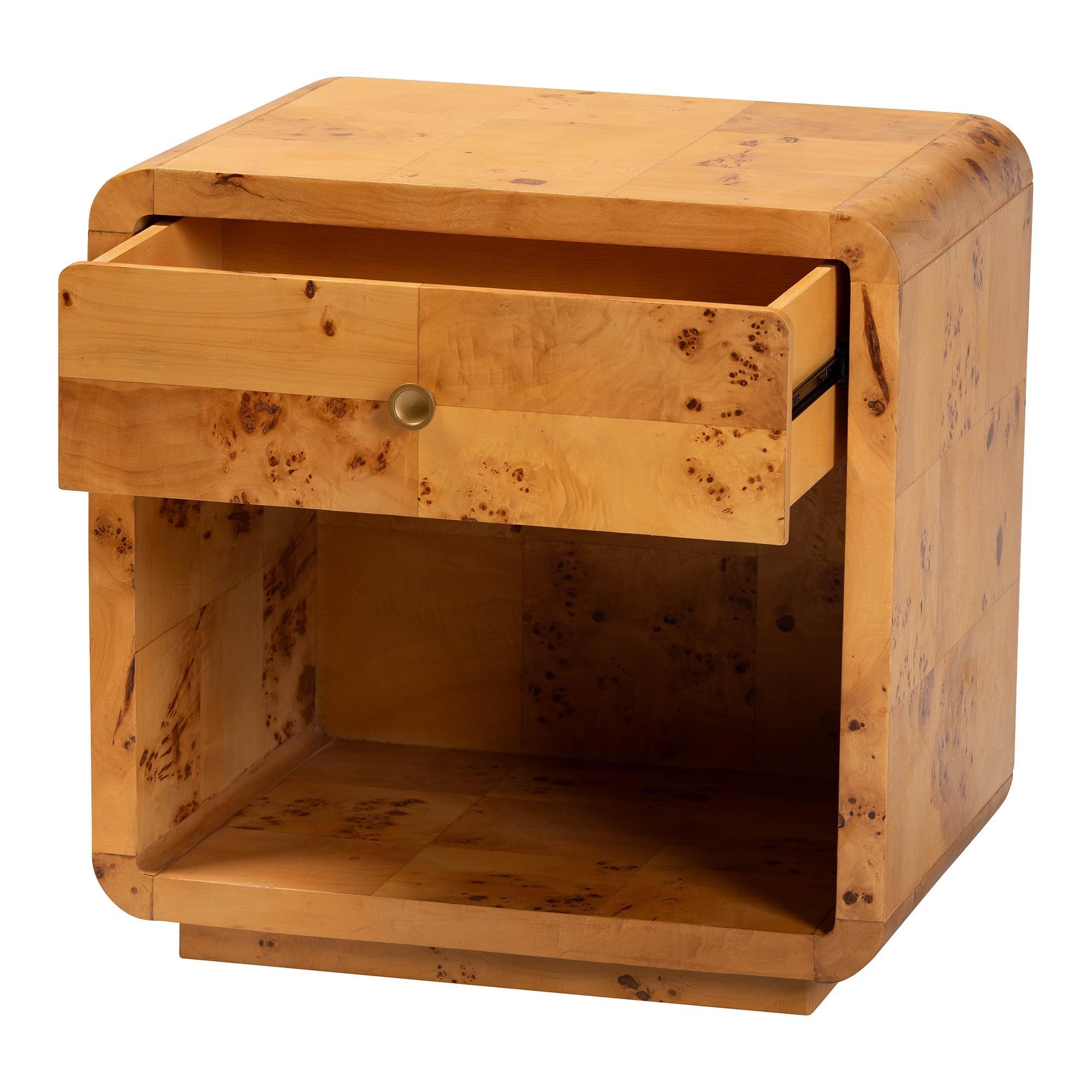 Bali & Pari Netra Modern and Contemporary Real Burl Wood 1-Drawer Nightstand