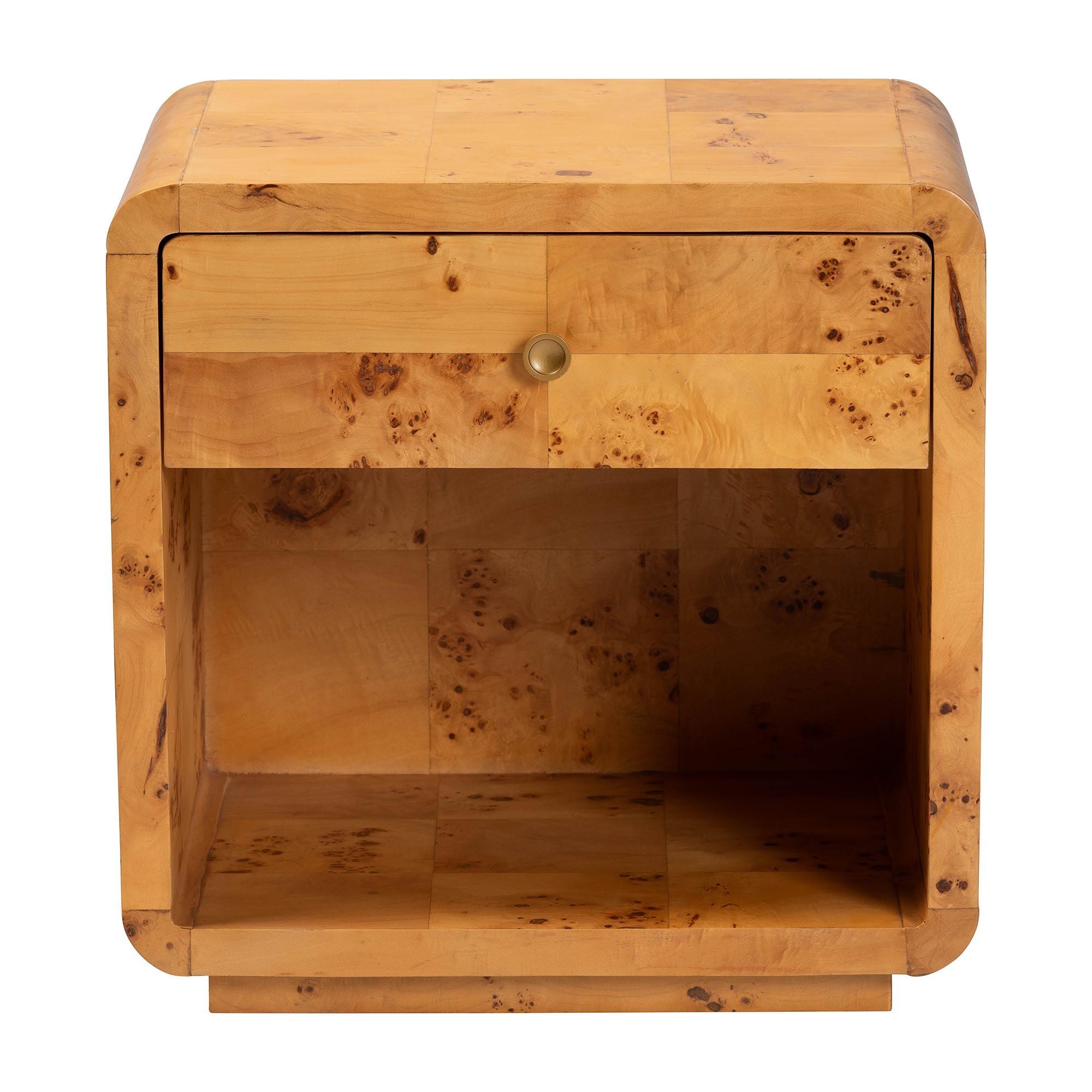 Bali & Pari Netra Modern and Contemporary Real Burl Wood 1-Drawer Nightstand
