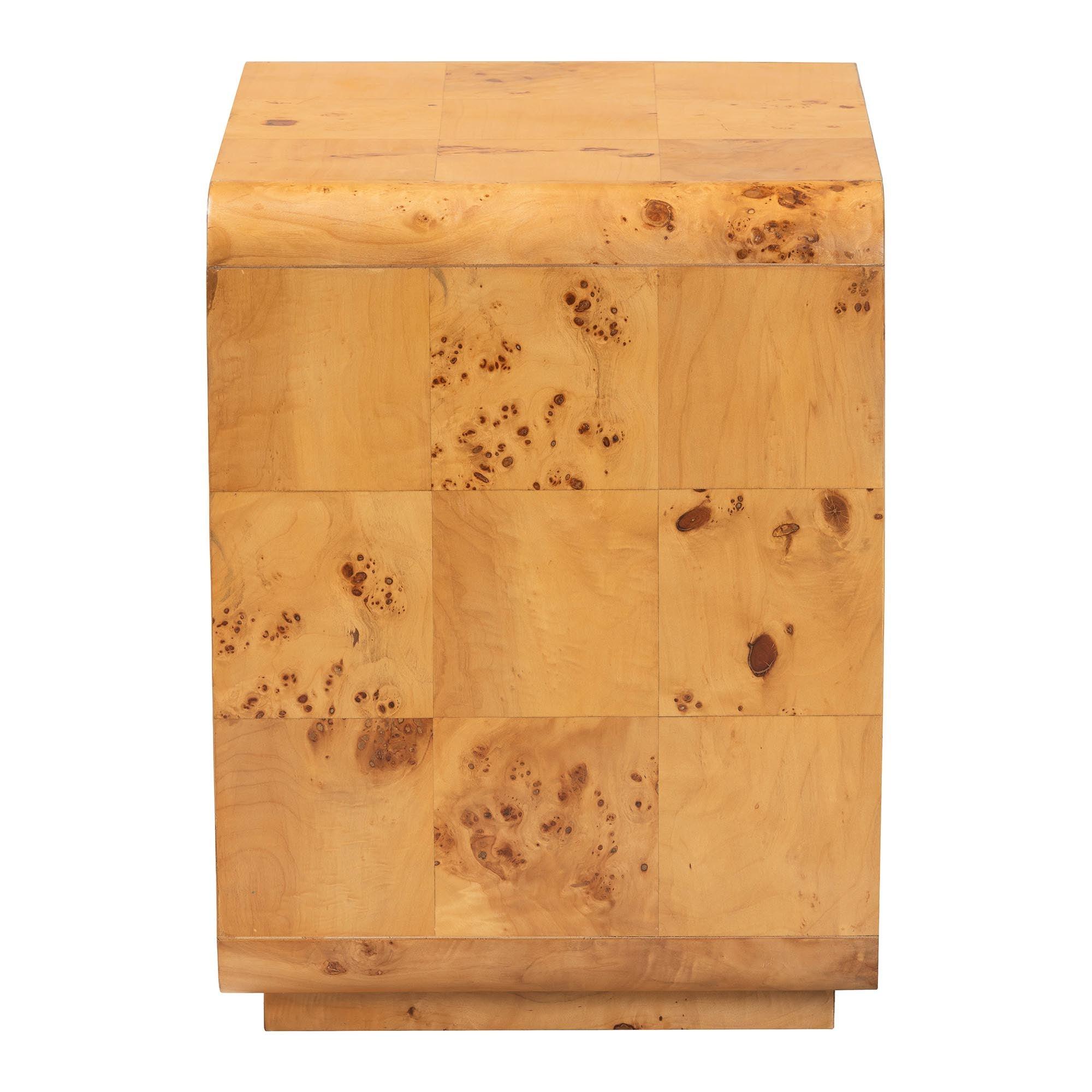 Bali & Pari Netra Modern and Contemporary Real Burl Wood 1-Drawer Nightstand