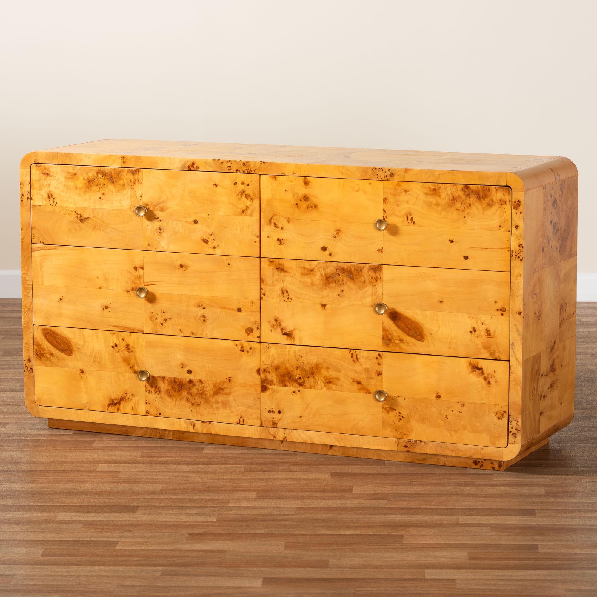 bali & pari Netra Modern and Contemporary Real Burl Wood 6-Drawer Dresser