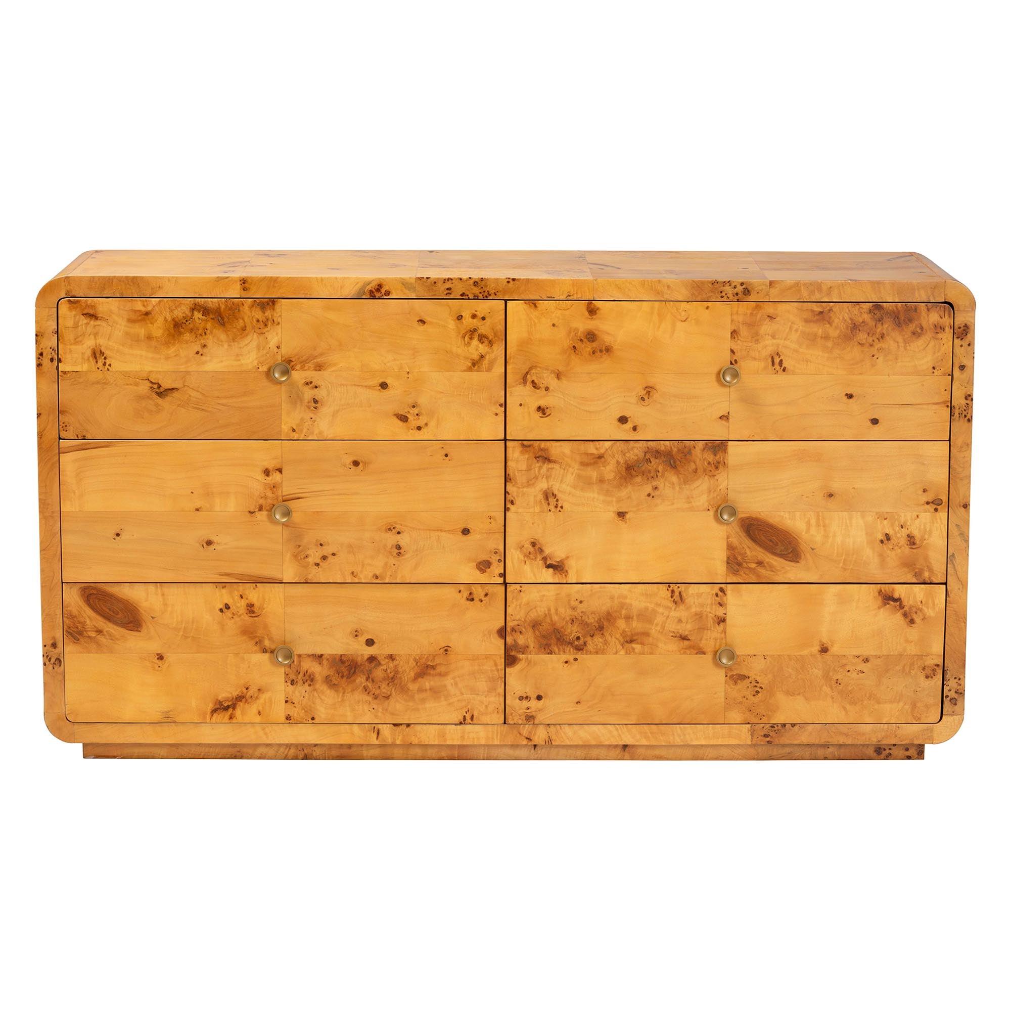Bali & Pari Netra Modern and Contemporary Real Burl Wood 6-Drawer Dresser