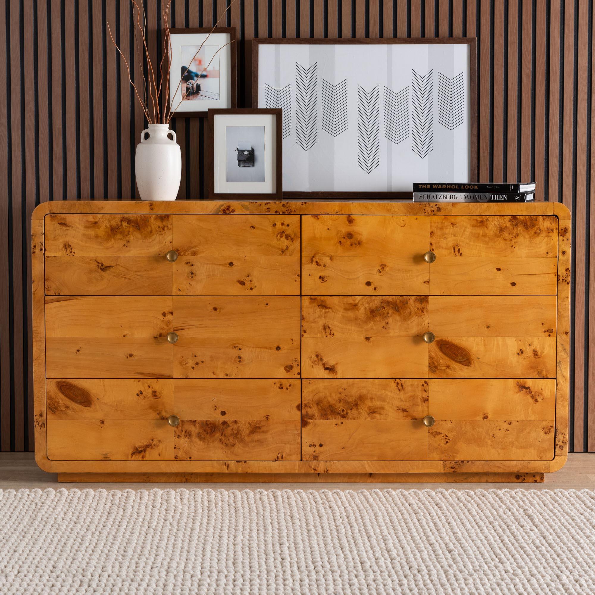 bali & pari Netra Modern and Contemporary Real Burl Wood 6-Drawer Dresser