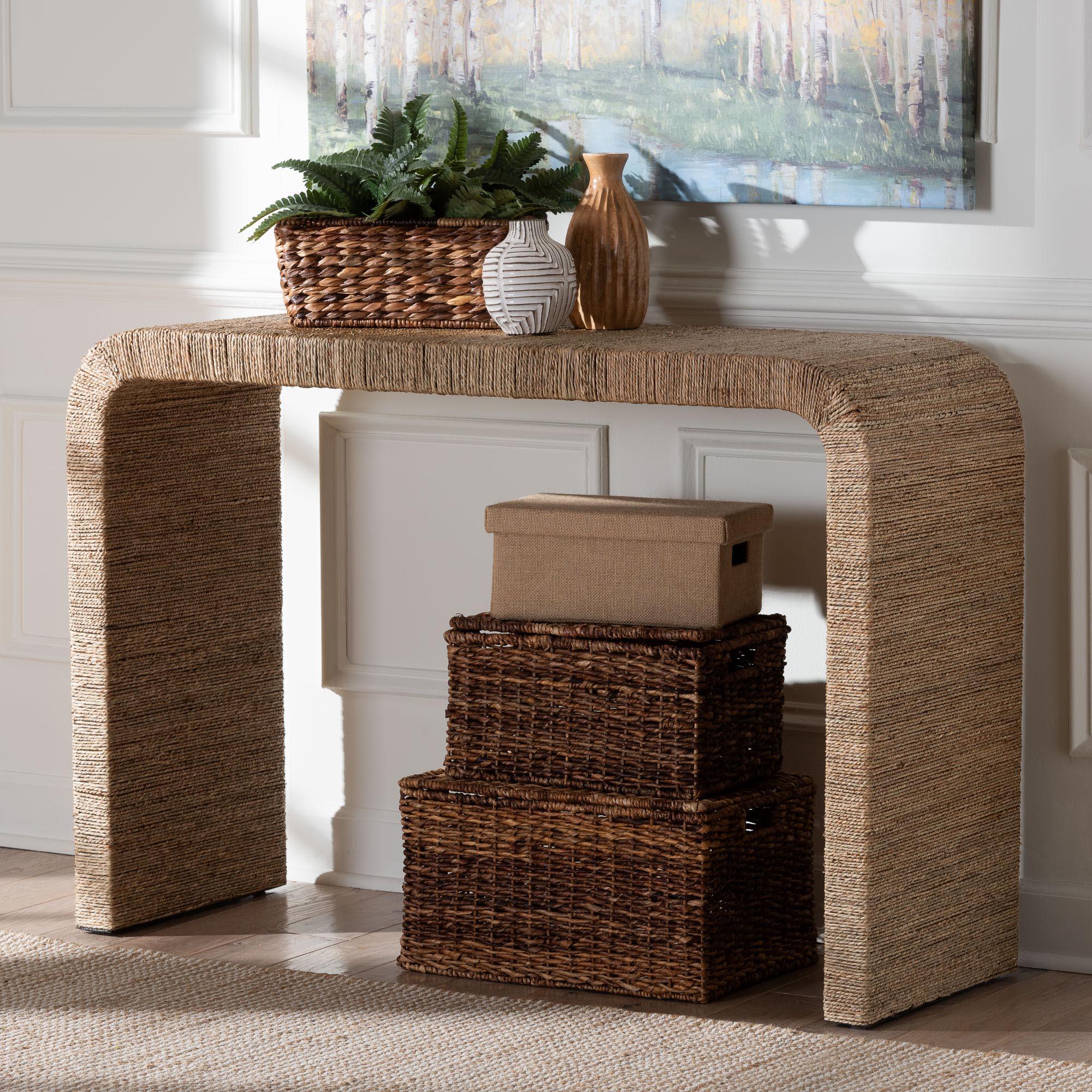 bali & pari Eviana Japandi Seagrass Waterfall Console Table