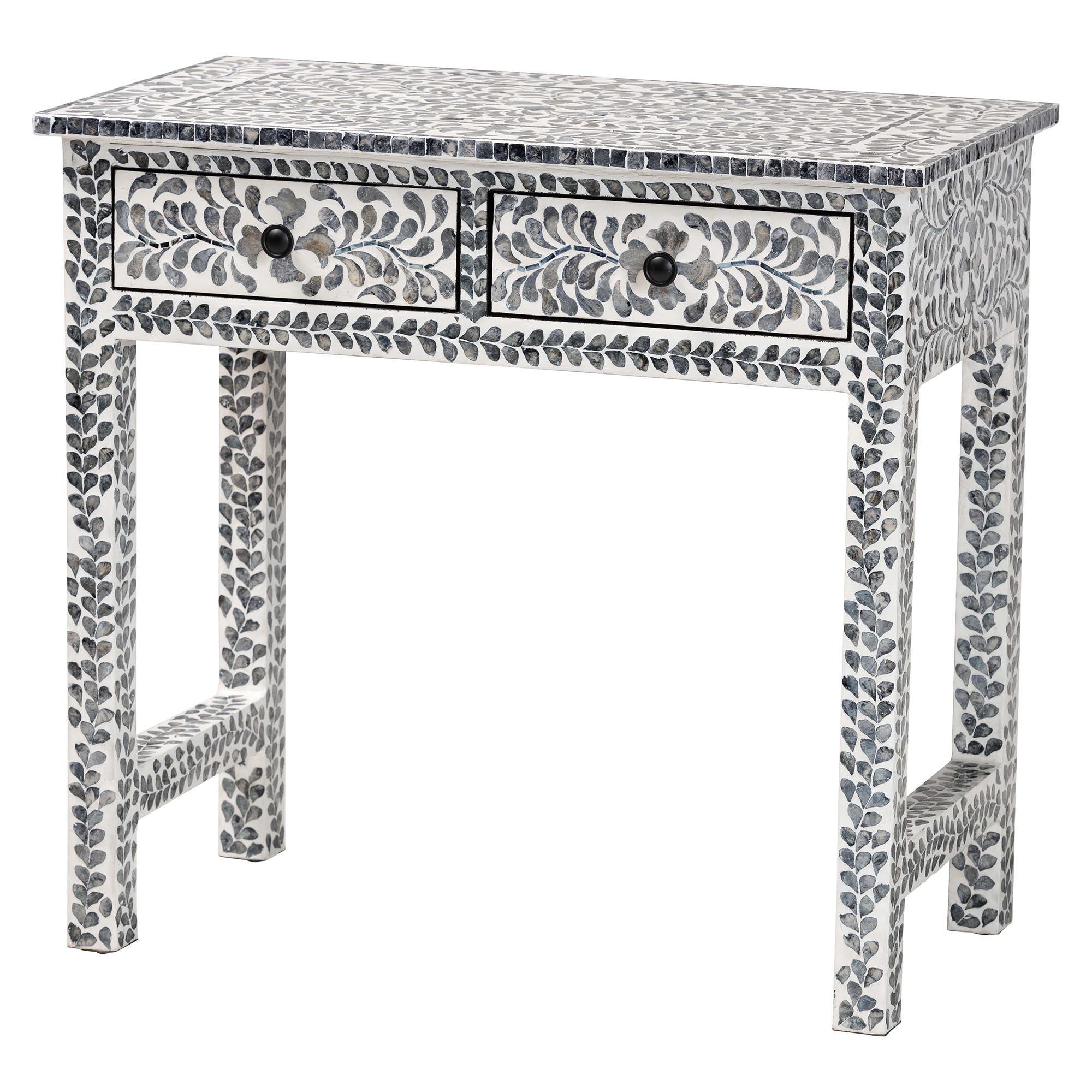 Bali & Pari Diata Coastal and Mother of Pearl Capiz Shell 2-Drawer Console Table