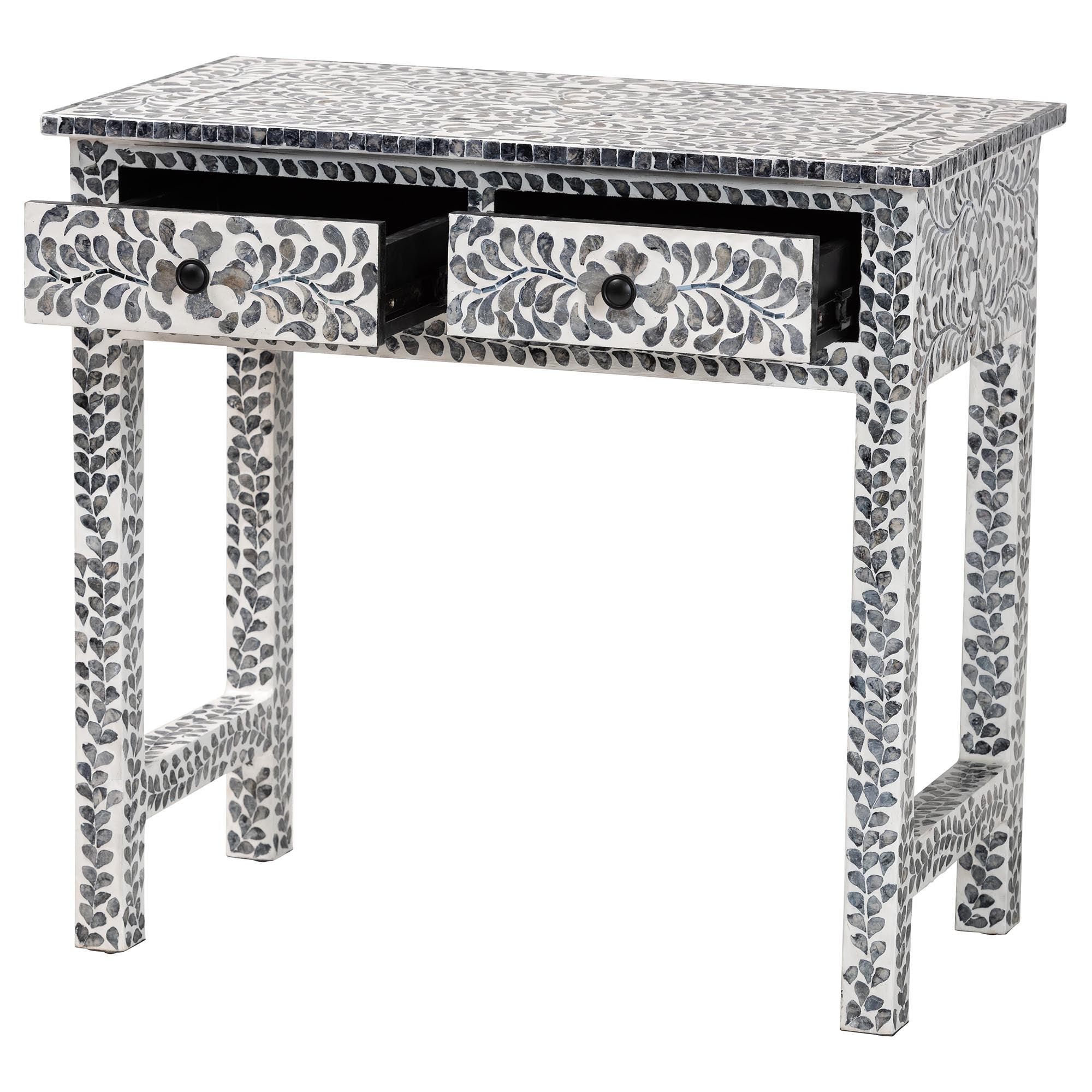 Bali & Pari Diata Coastal and Mother of Pearl Capiz Shell 2-Drawer Console Table