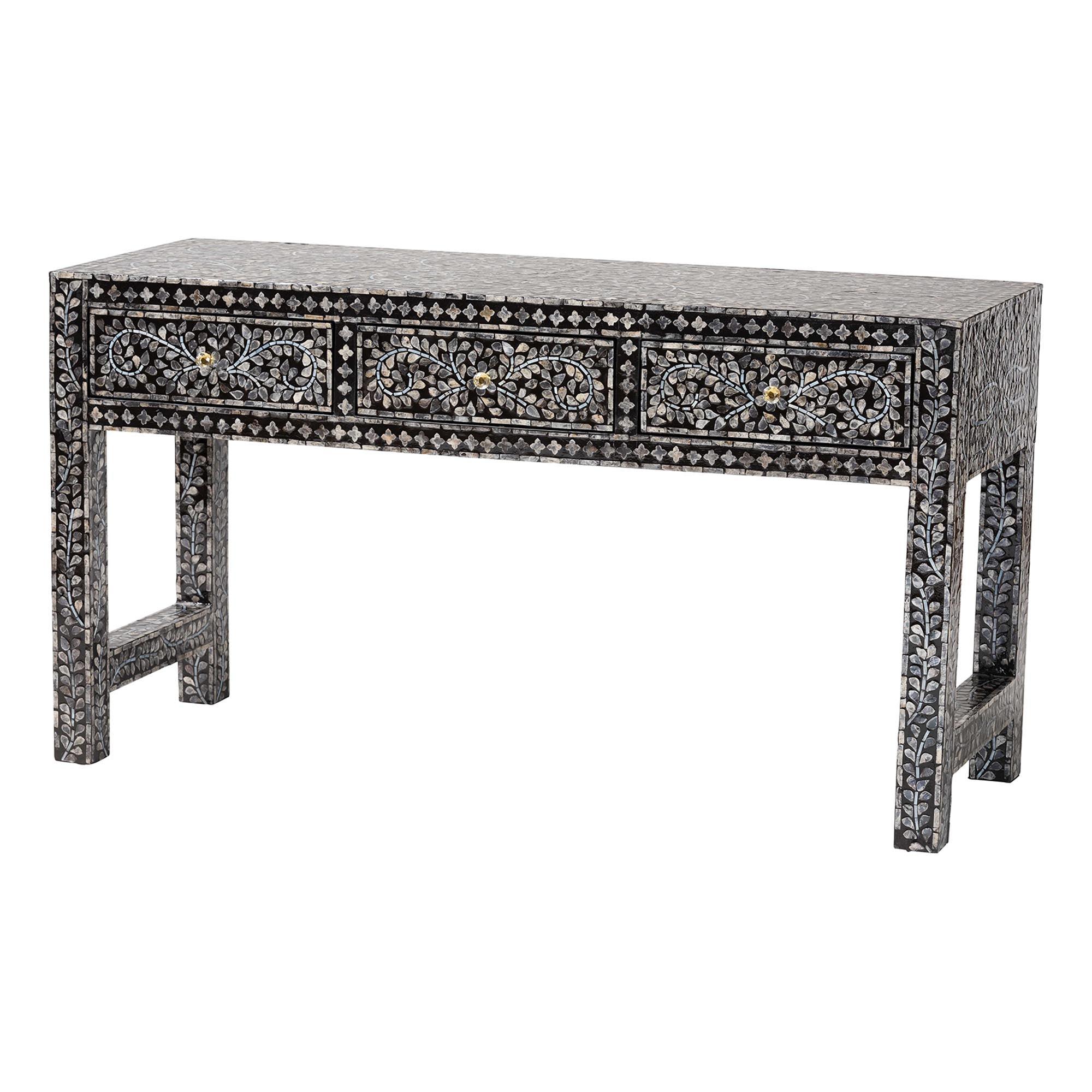 Bali & Pari Elara Coastal and Mother of Pearl Capiz Shell 3-Drawer Console Table