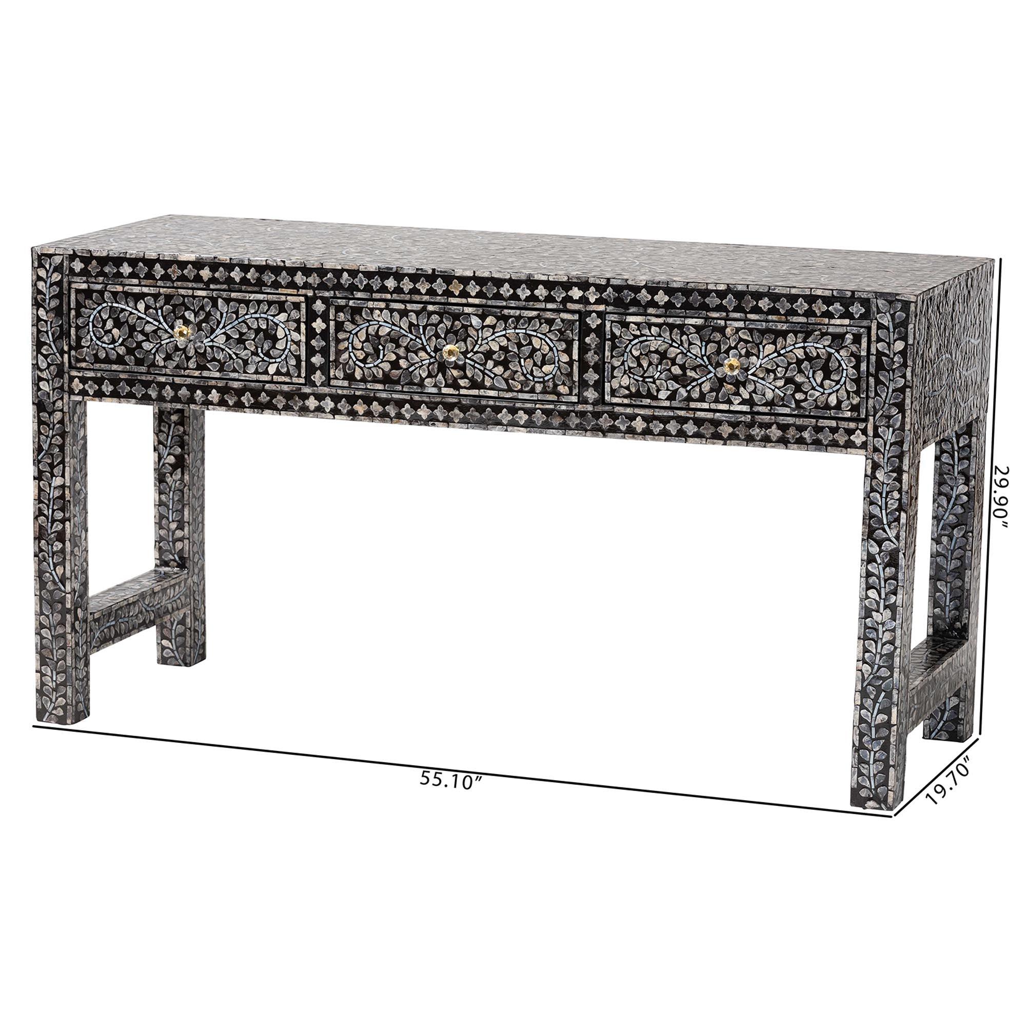 Bali & Pari Elara Coastal and Mother of Pearl Capiz Shell 3-Drawer Console Table