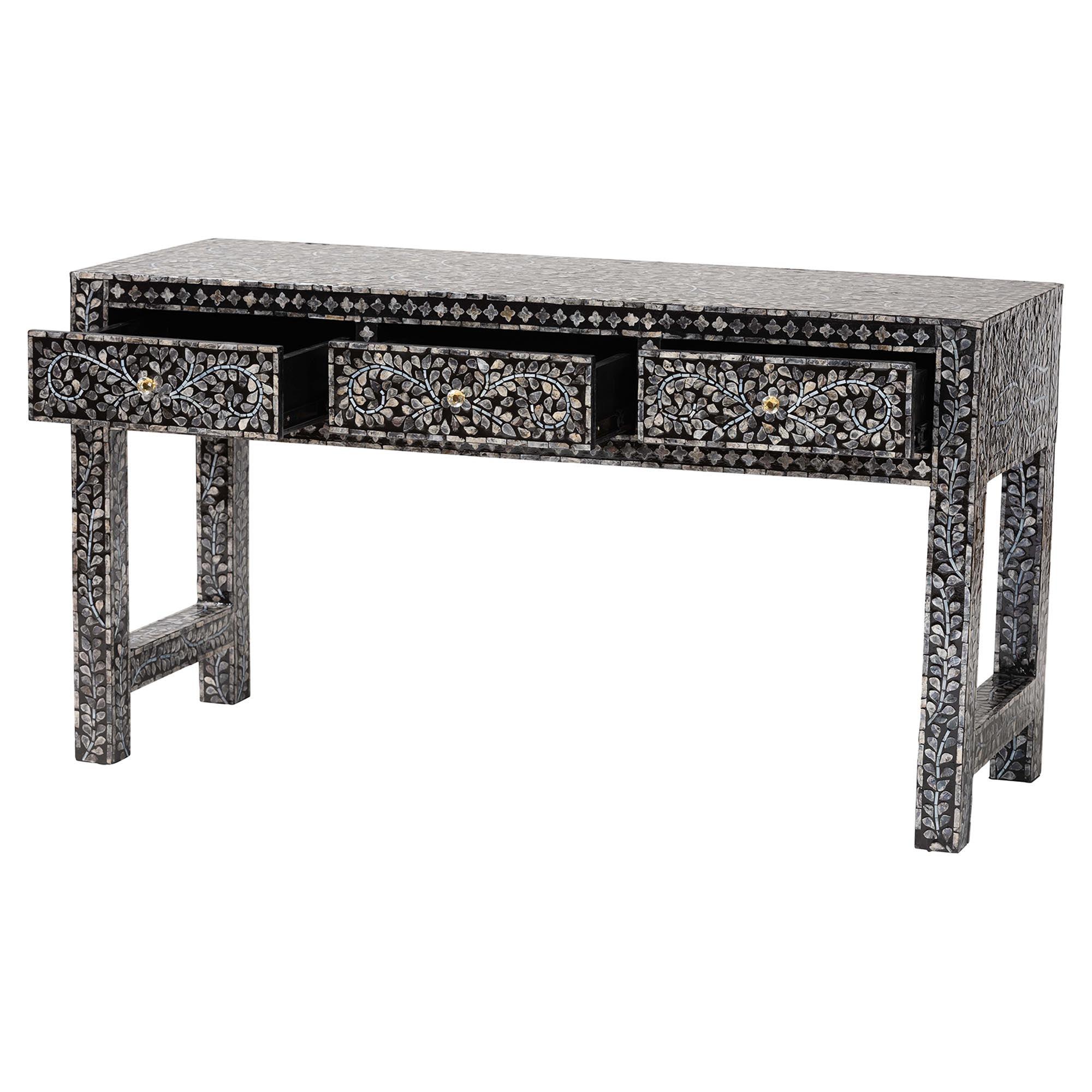 Bali & Pari Elara Coastal and Mother of Pearl Capiz Shell 3-Drawer Console Table