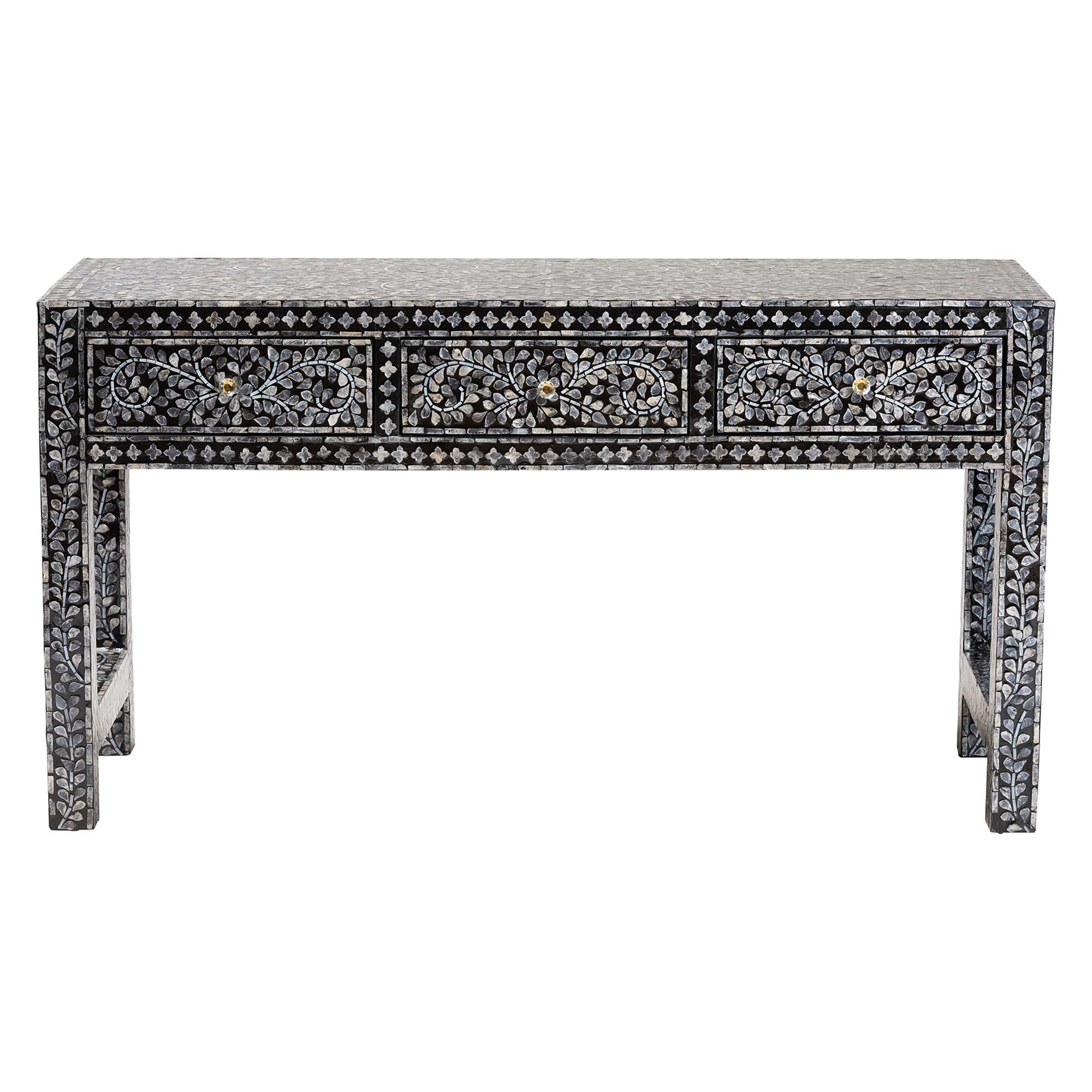 Bali & Pari Elara Coastal and Mother of Pearl Capiz Shell 3-Drawer Console Table