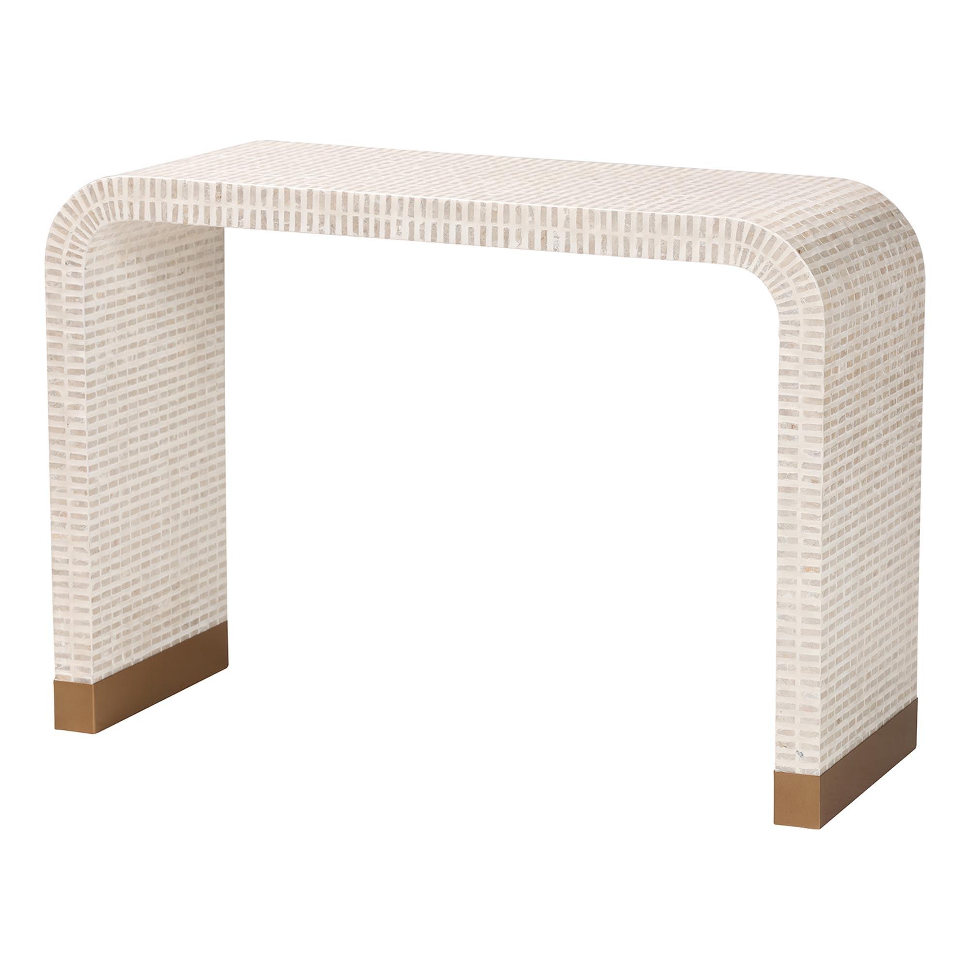 Bali & Pari Carlyn Coastal and Mother of Pearl Capiz Shell Console Table