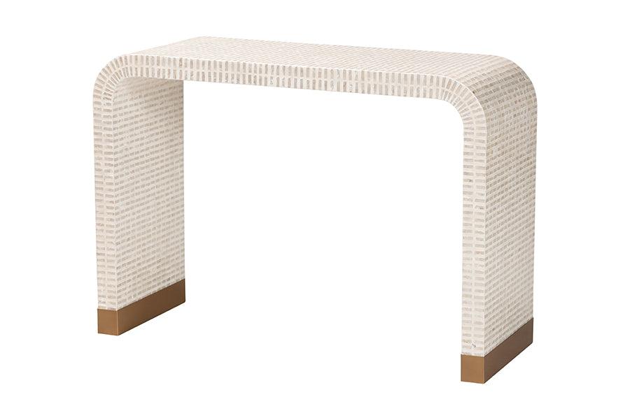 Bali & Pari Carlyn Coastal and Mother of Pearl Capiz Shell Console Table