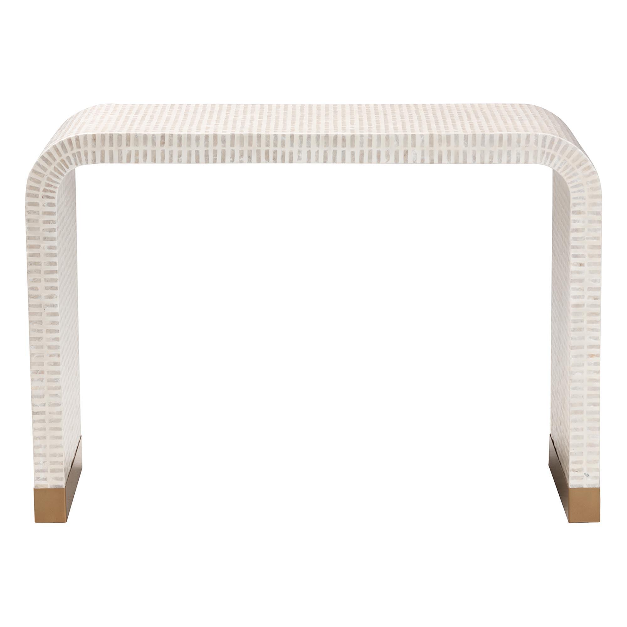 Bali & Pari Carlyn Coastal and Mother of Pearl Capiz Shell Console Table