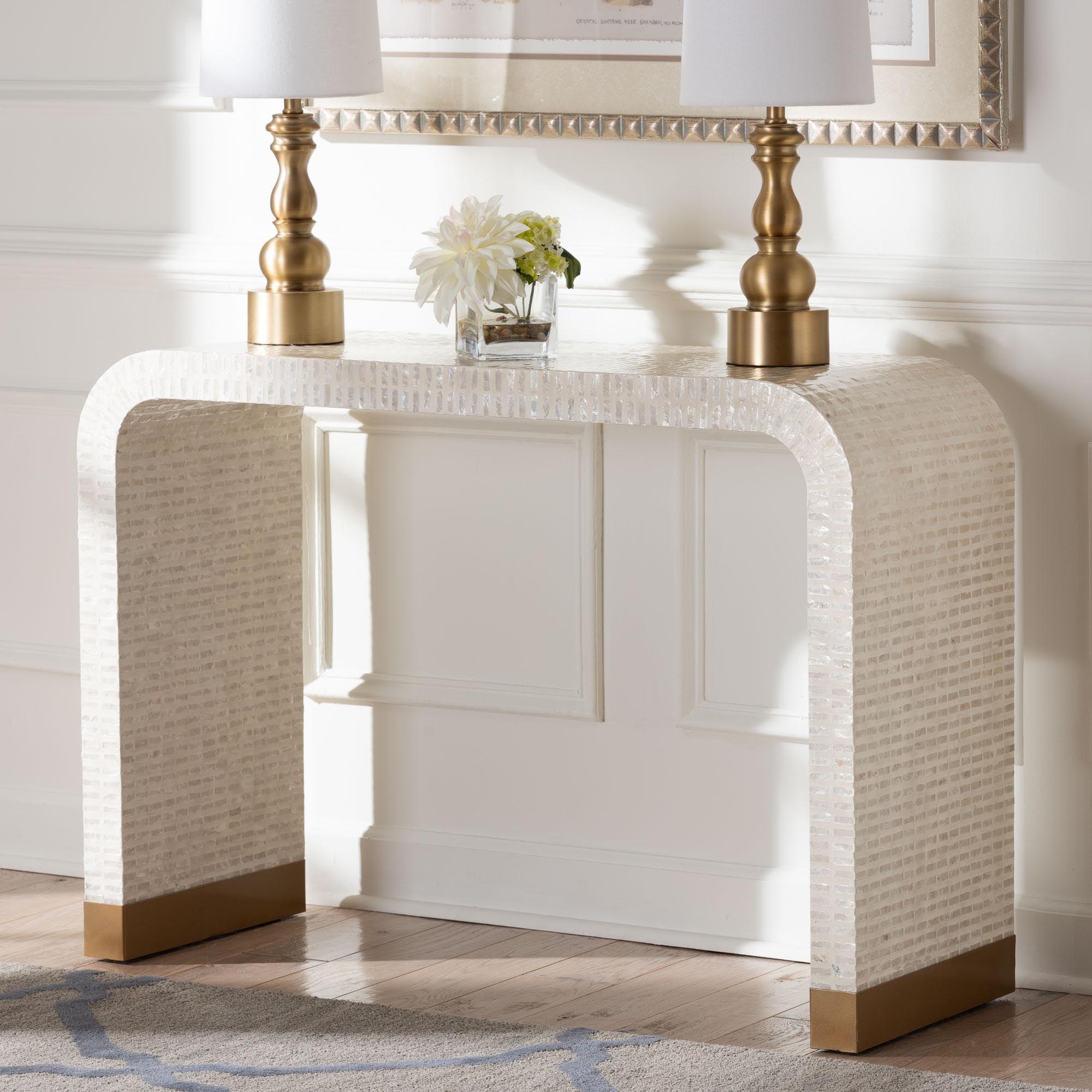 bali & pari Carlyn Coastal and Mother of Pearl Capiz Shell Console Table