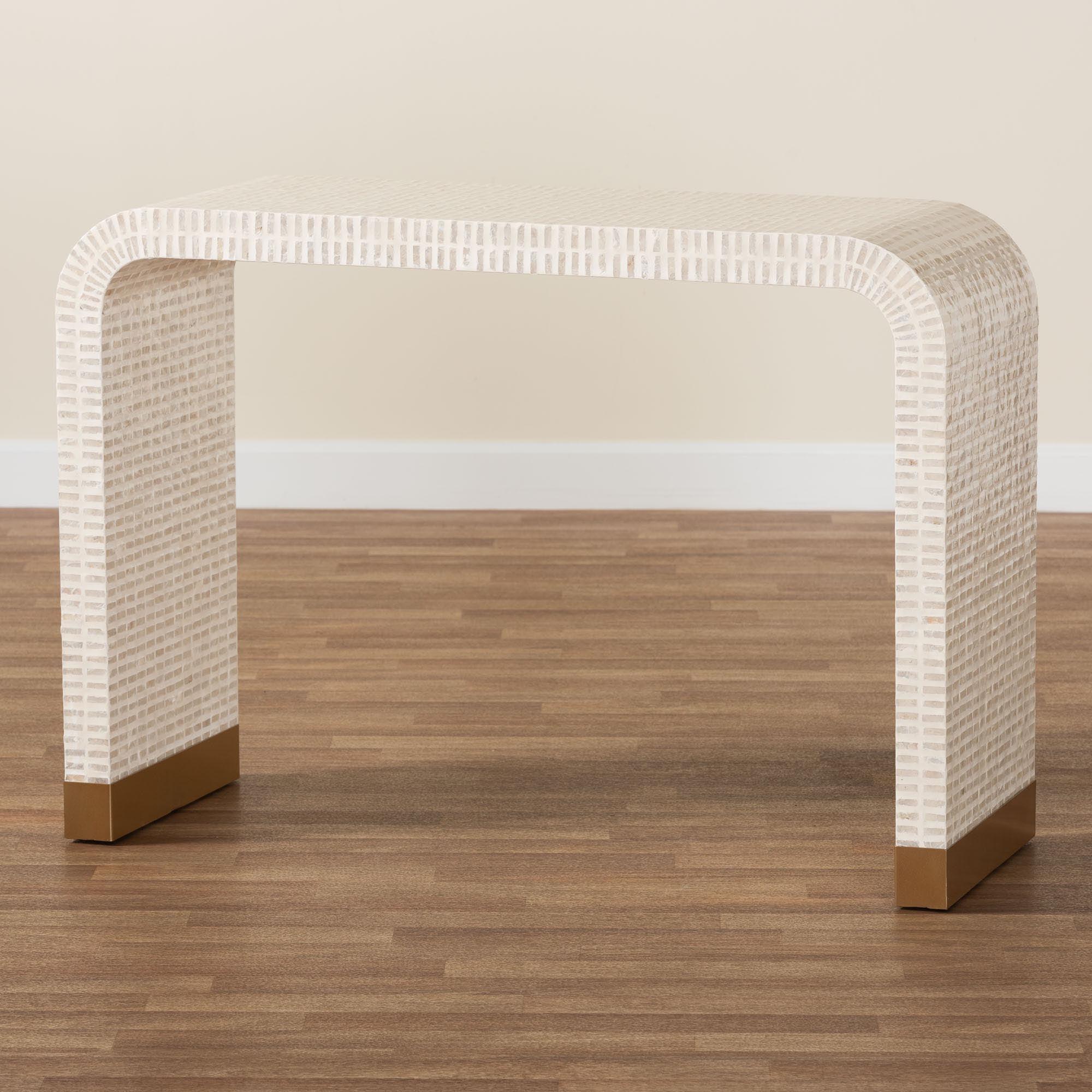 bali & pari Carlyn Coastal and Mother of Pearl Capiz Shell Console Table