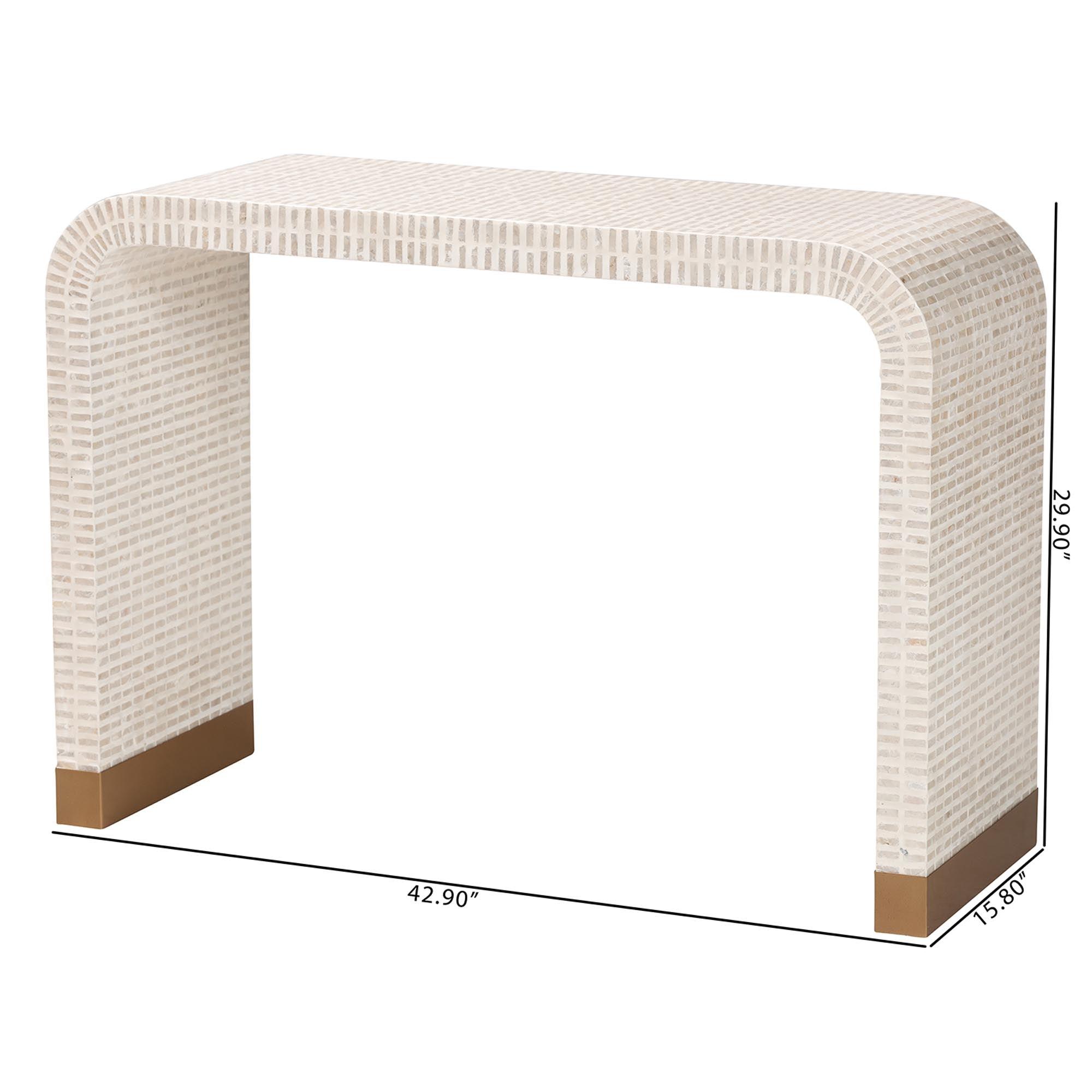 Bali & Pari Carlyn Coastal and Mother of Pearl Capiz Shell Console Table