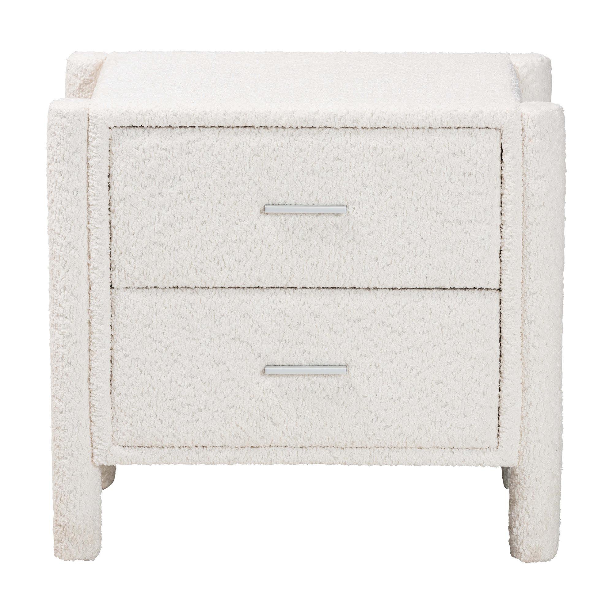 Laria Modern Teddy-Bear Fabric 2-Drawer Nightstand