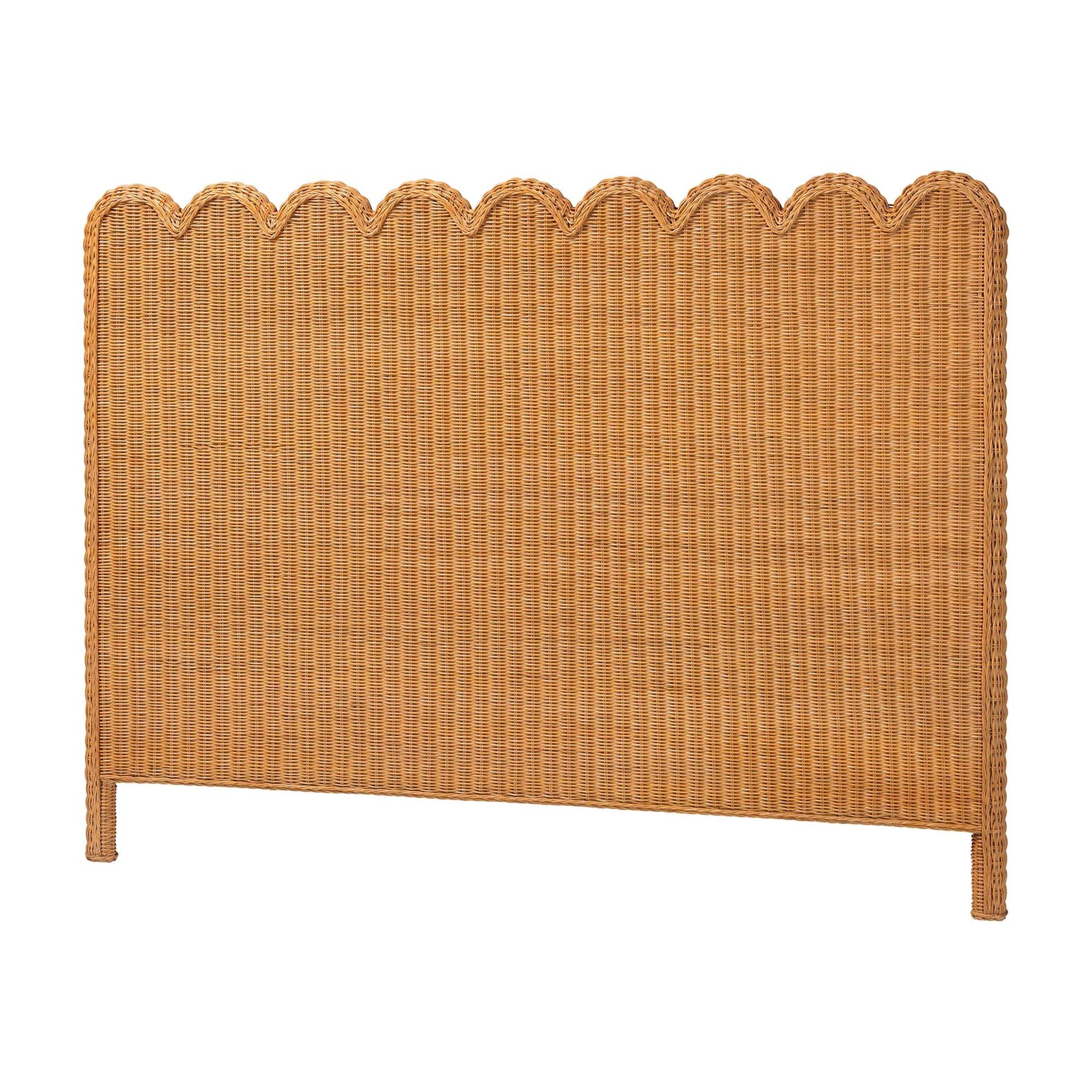Bali & Pari Maritza Bohemian Light Honey Scalloped Rattan Pitrit Standalone Headboard