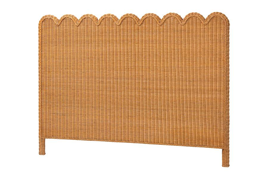 Bali & Pari Maritza Bohemian Light Honey Scalloped Rattan Pitrit Standalone Headboard