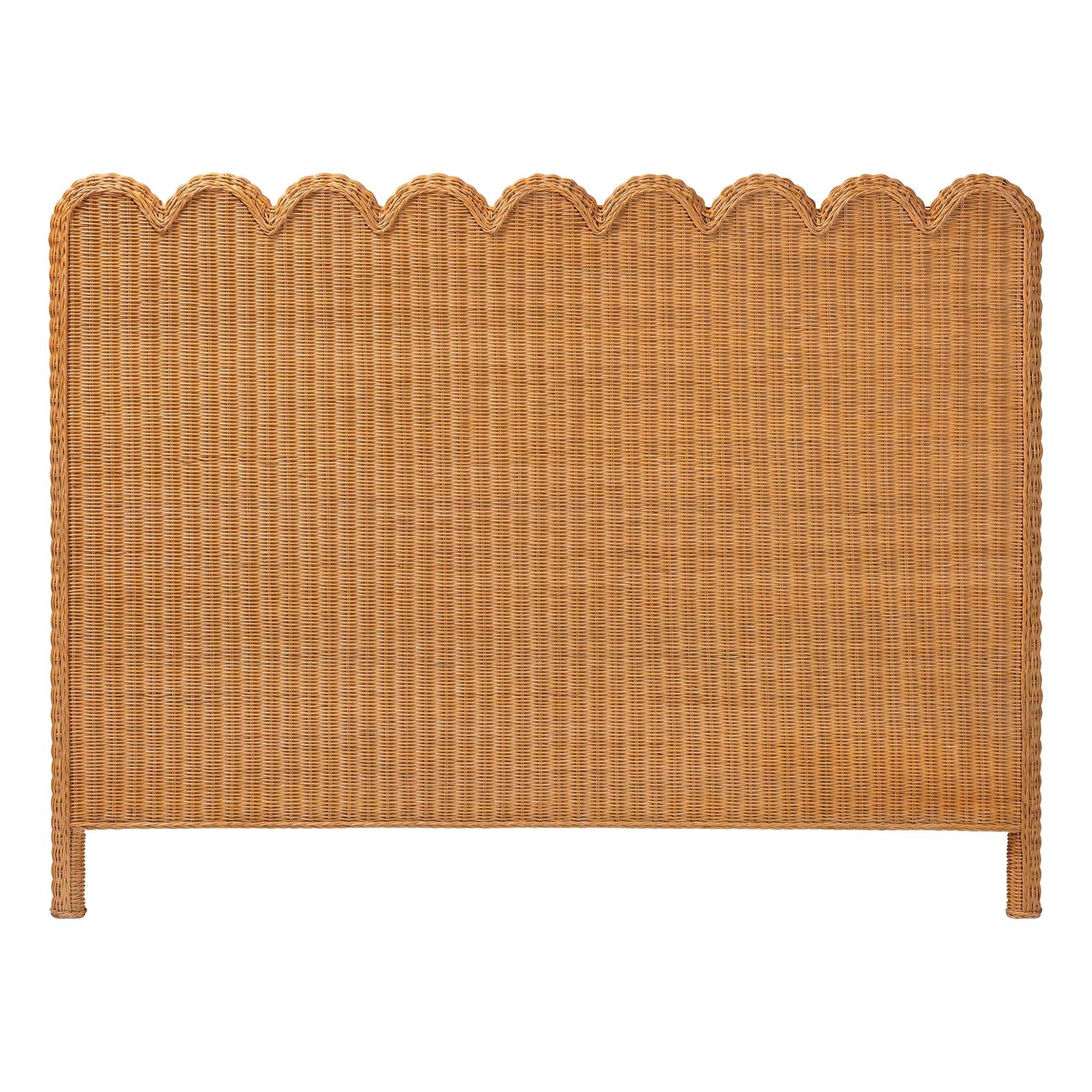 Bali & Pari Maritza Bohemian Light Honey Scalloped Rattan Pitrit Standalone Headboard