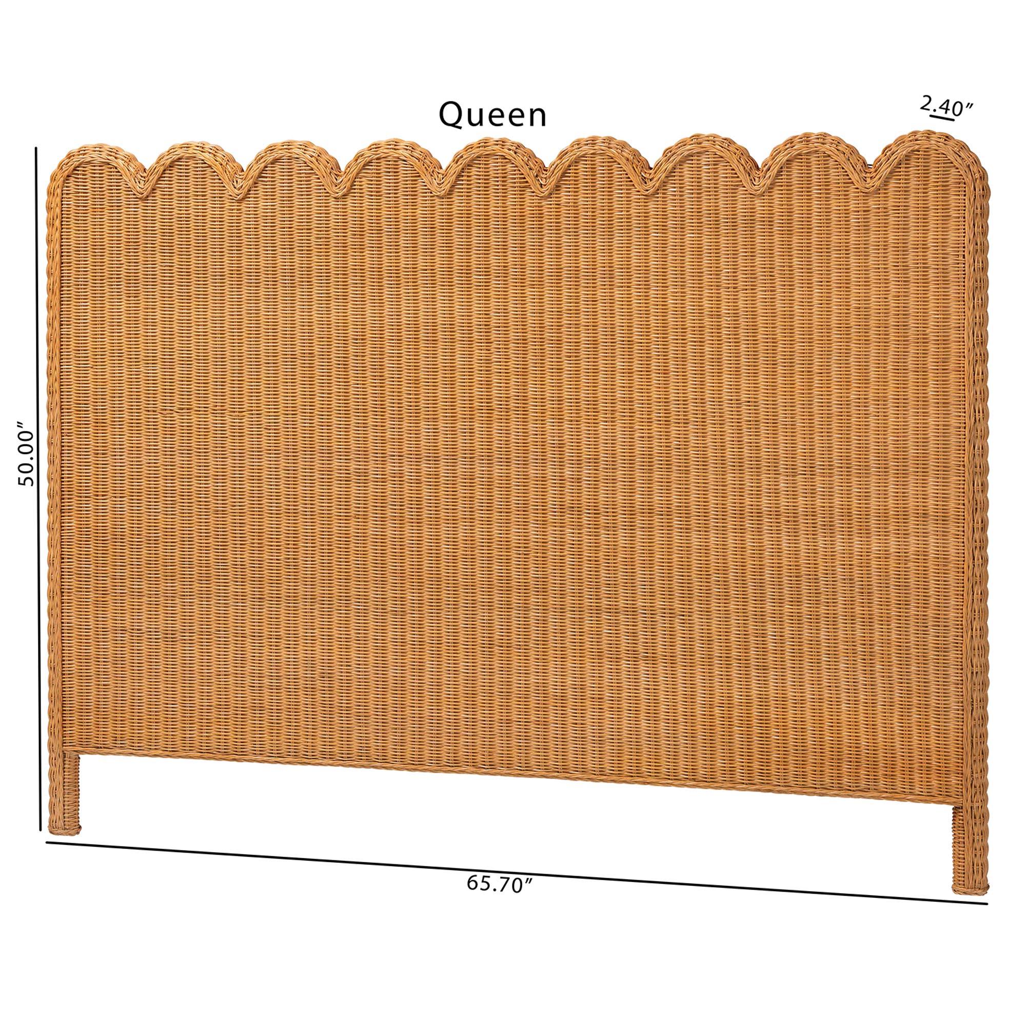 Bali & Pari Maritza Bohemian Light Honey Scalloped Rattan Pitrit Standalone Headboard