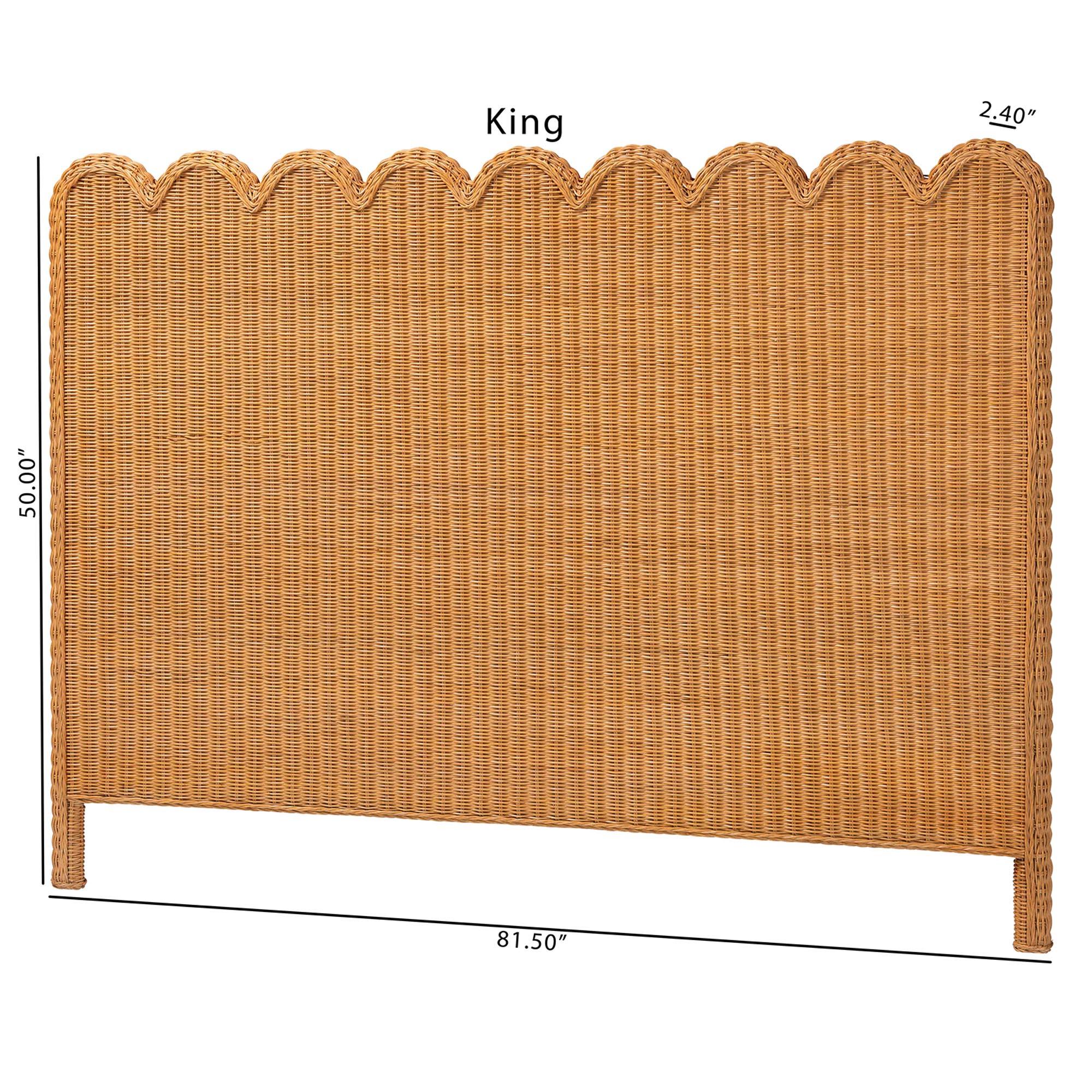 Bali & Pari Maritza Bohemian Light Honey Scalloped Rattan Pitrit Standalone Headboard