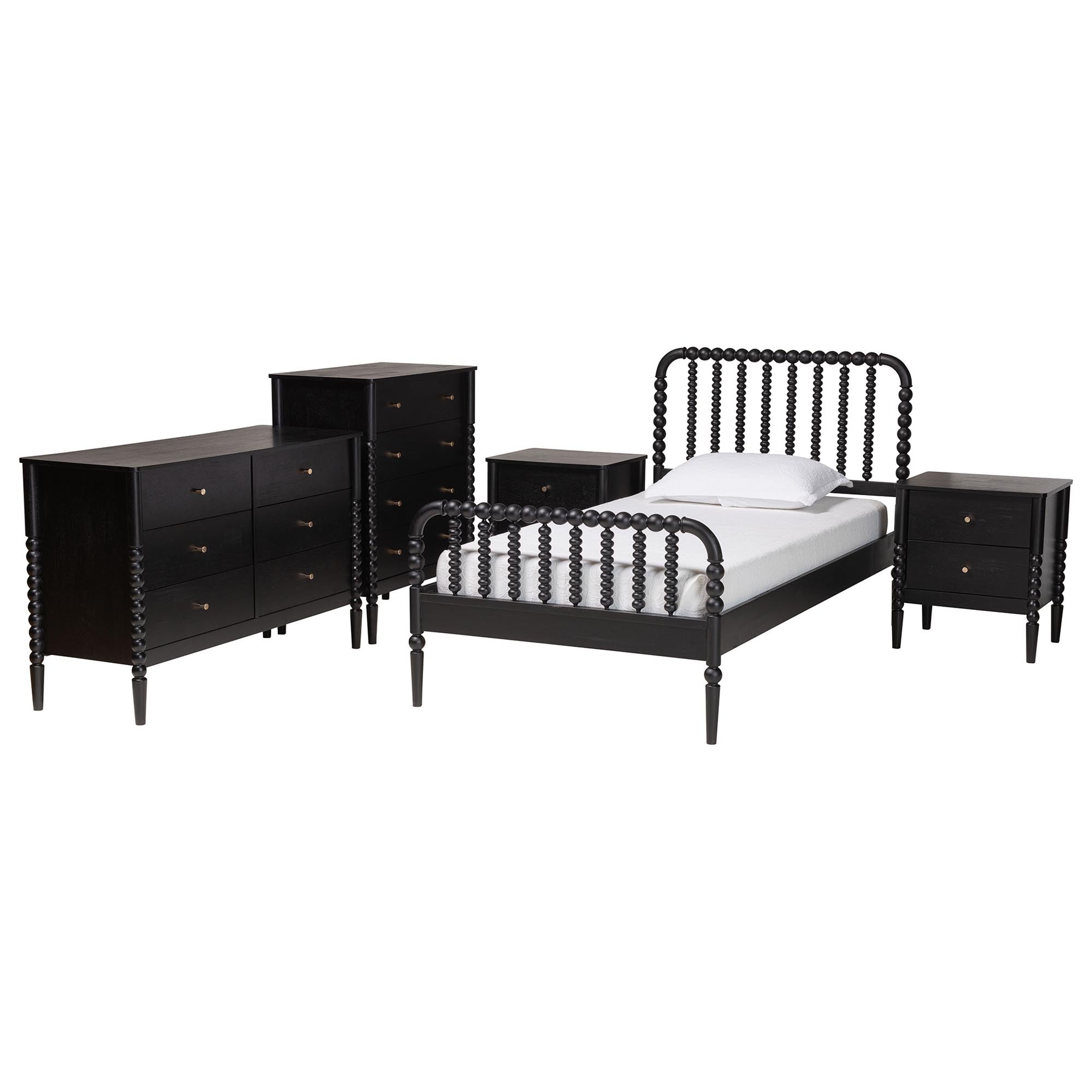 Lucera Mid-Century 5-Piece Bobbin Bedroom Set