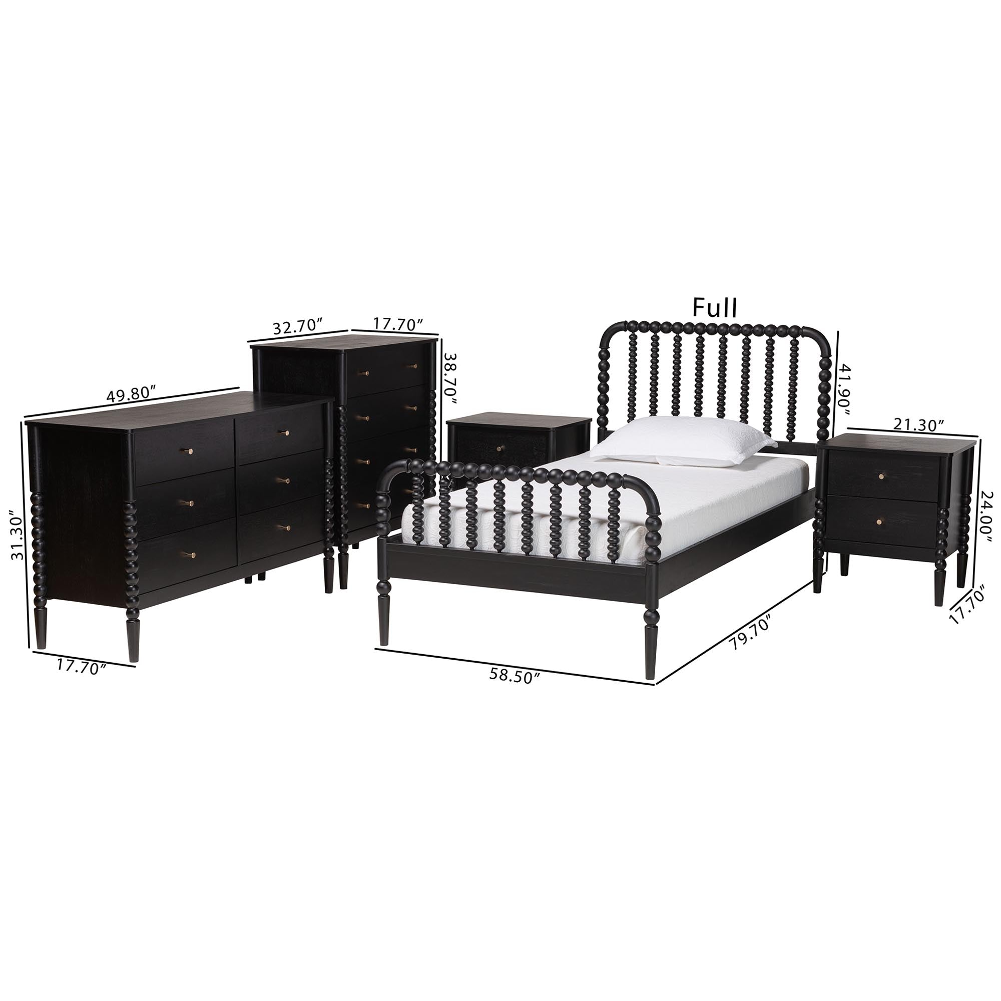 Lucera Mid-Century 5-Piece Bobbin Bedroom Set