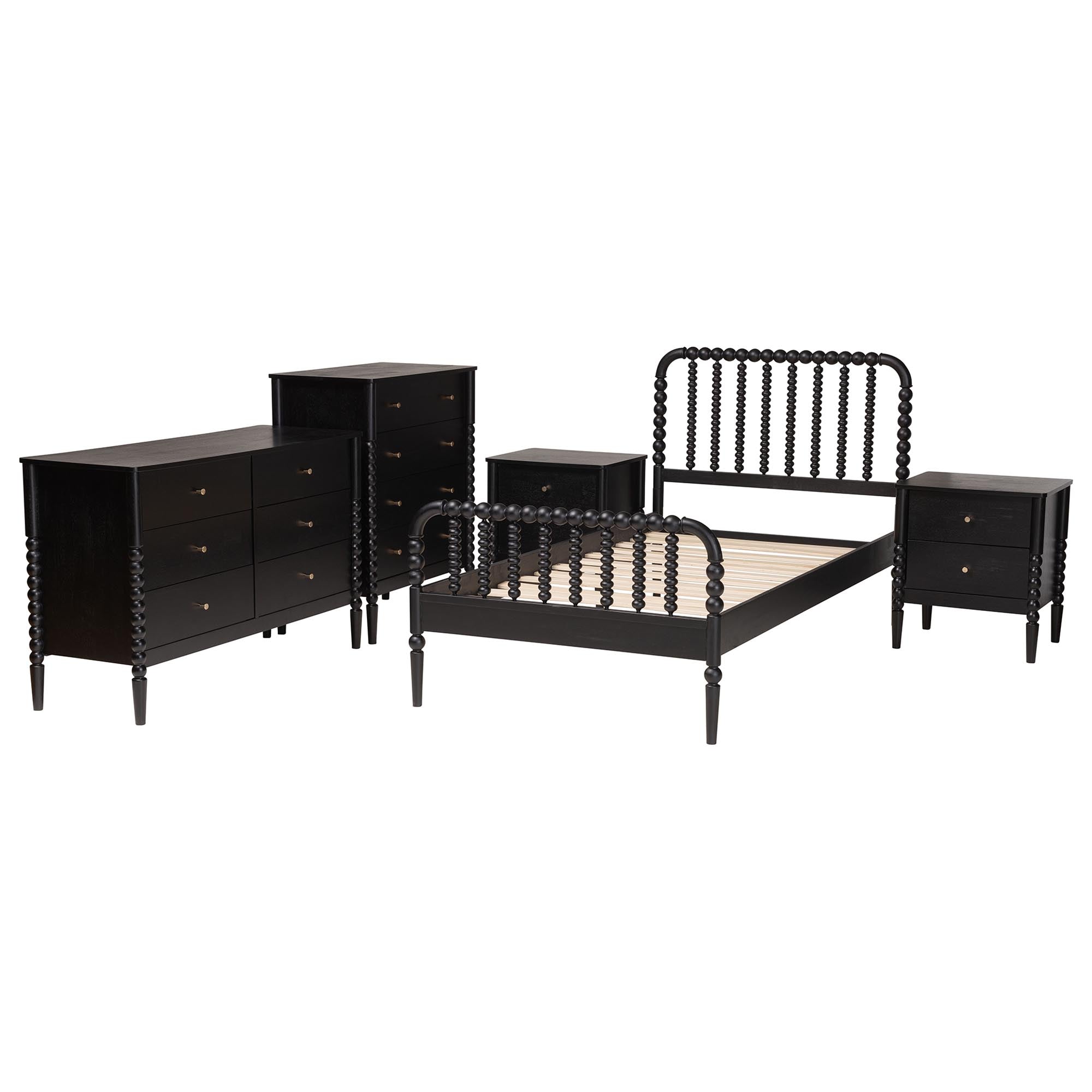 Lucera Mid-Century 5-Piece Bobbin Bedroom Set