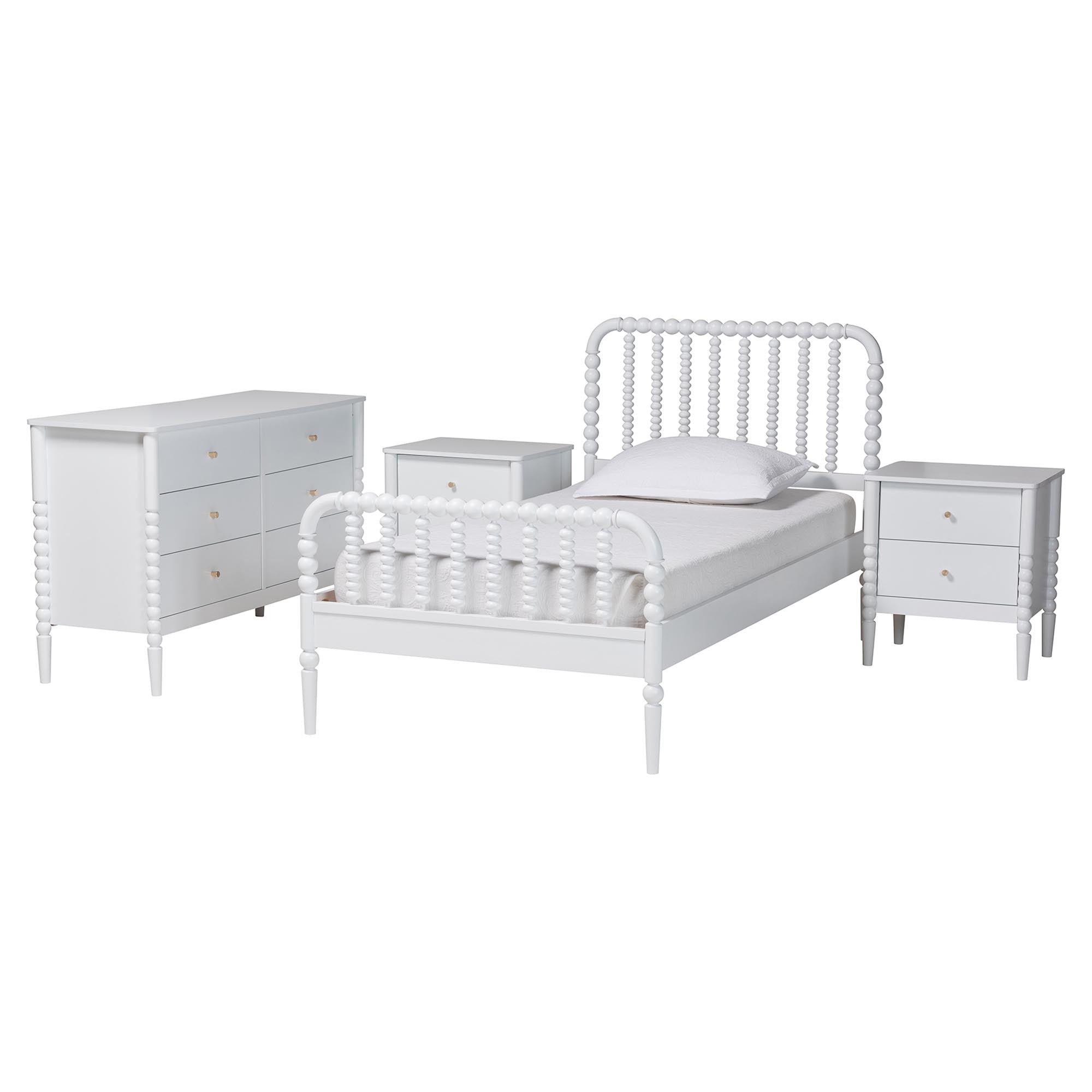 Lucera Mid-Century 4-Piece Bobbin Bedroom Set