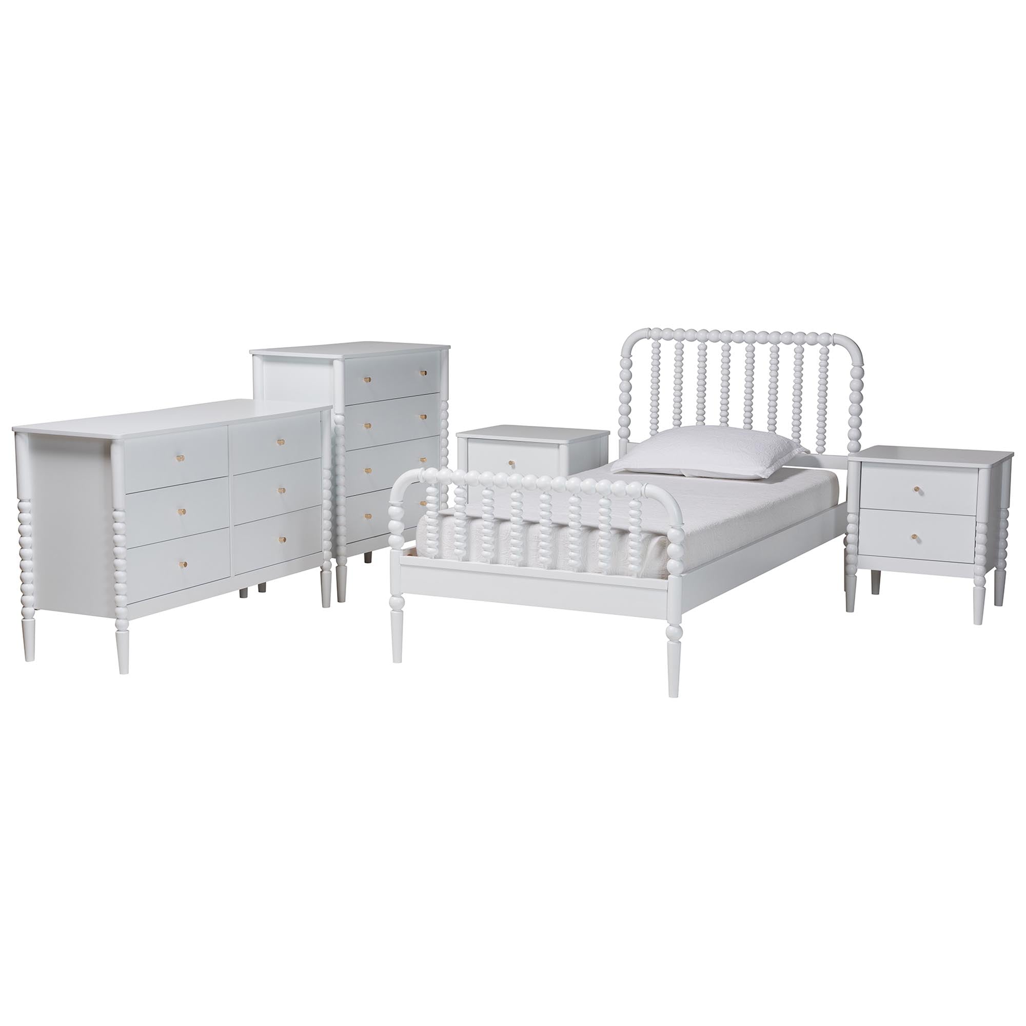 Lucera Mid-Century 5-Piece Bobbin Bedroom Set