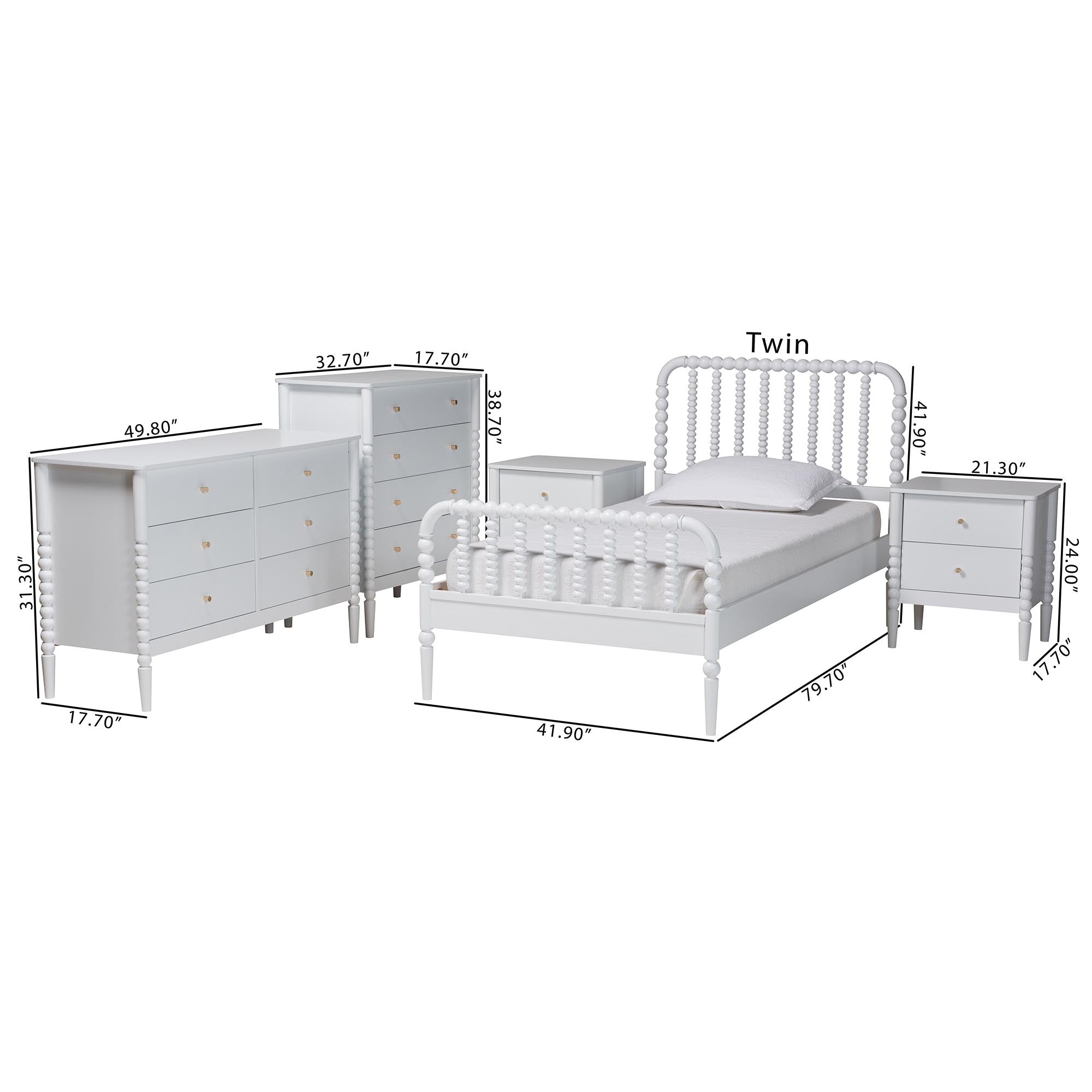 Lucera Mid-Century 5-Piece Bobbin Bedroom Set
