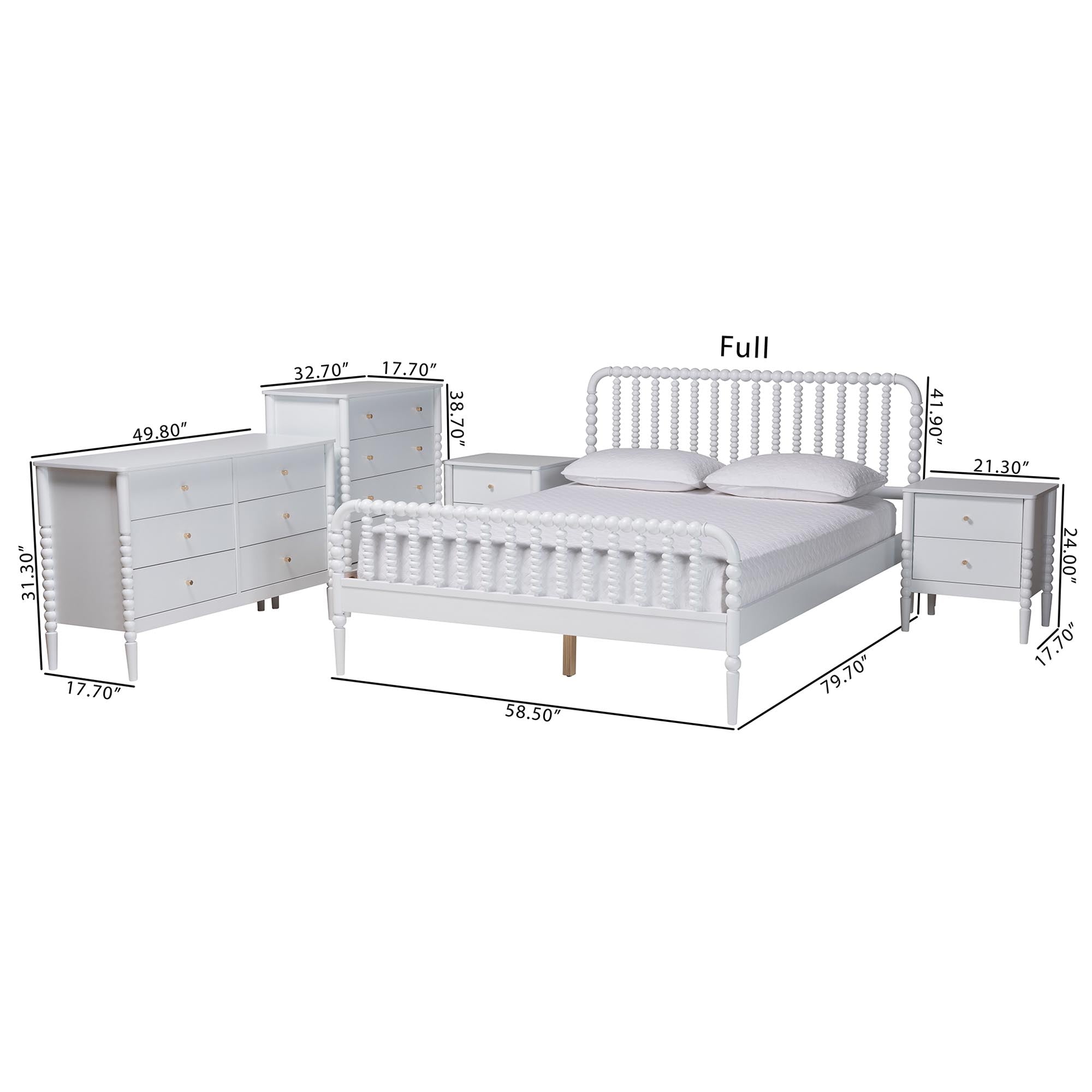 Lucera Mid-Century 5-Piece Bobbin Bedroom Set