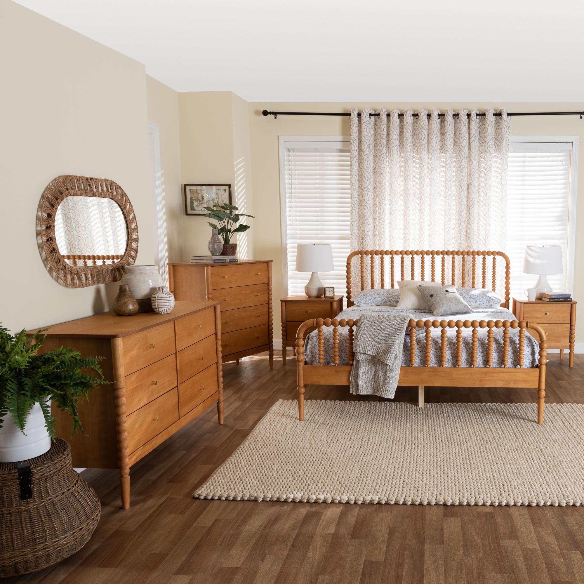 Lucera Mid-Century 5-Piece Bobbin Bedroom Set