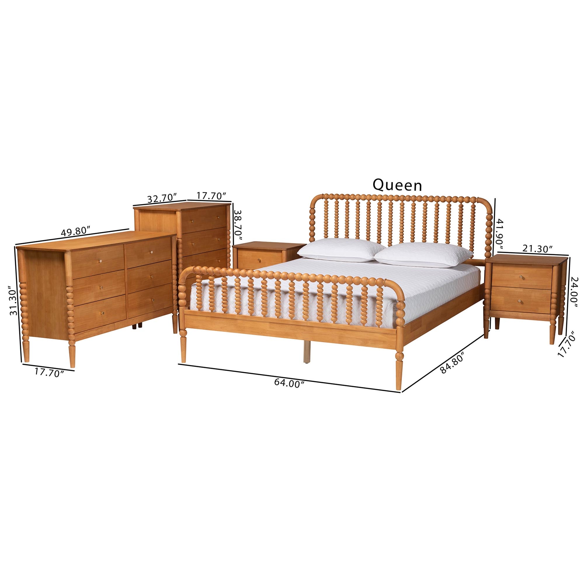 Lucera Mid-Century 5-Piece Bobbin Bedroom Set