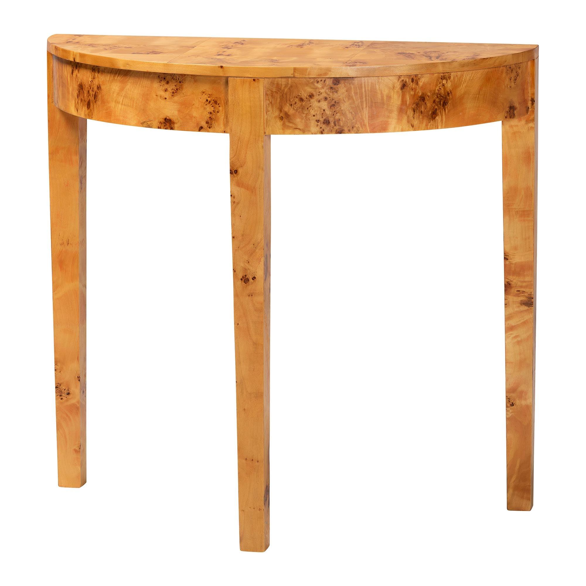 Bali & Pari Jihan Modern and Contemporary Real Burl Wood Half-Moon Console Table