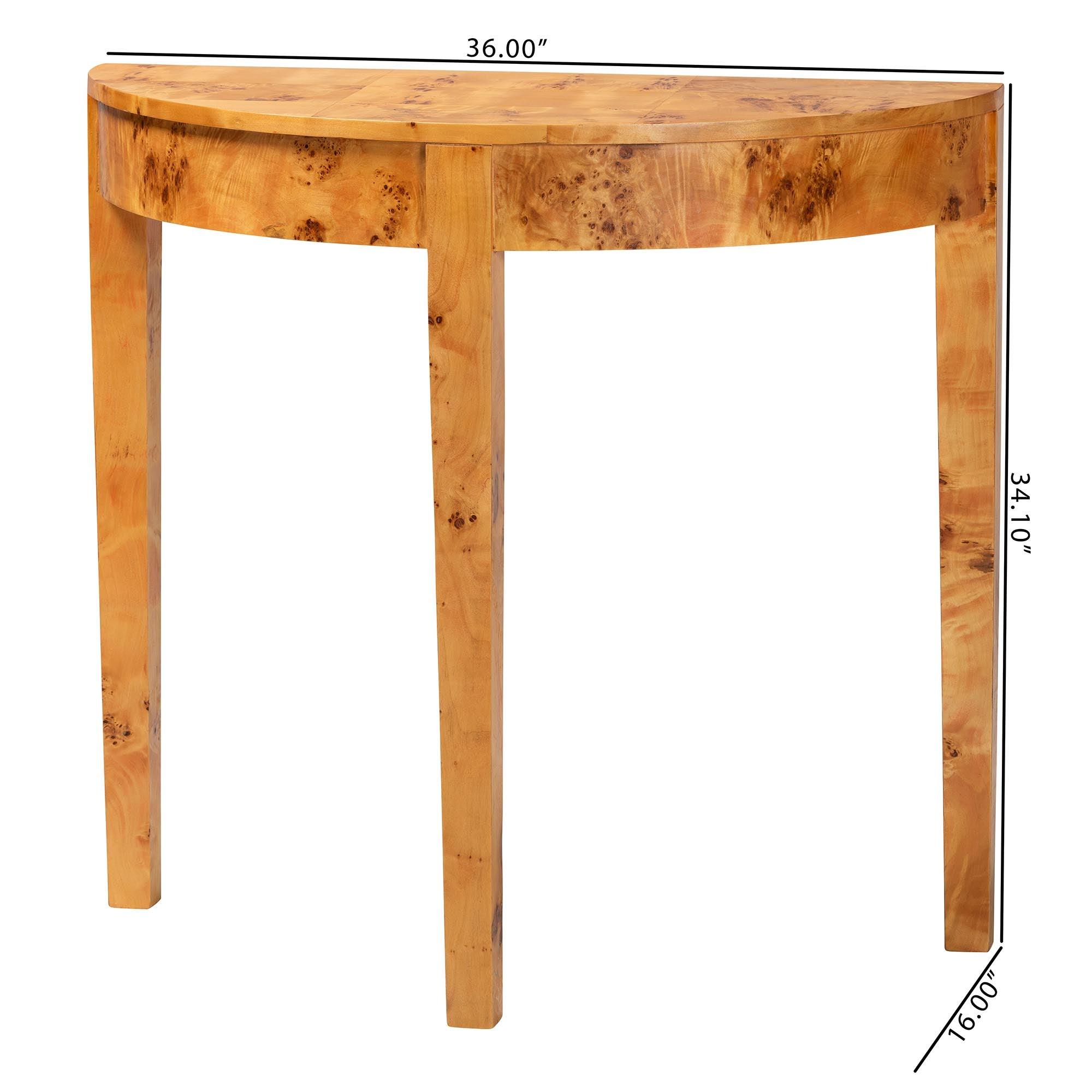 Bali & Pari Jihan Modern and Contemporary Real Burl Wood Half-Moon Console Table
