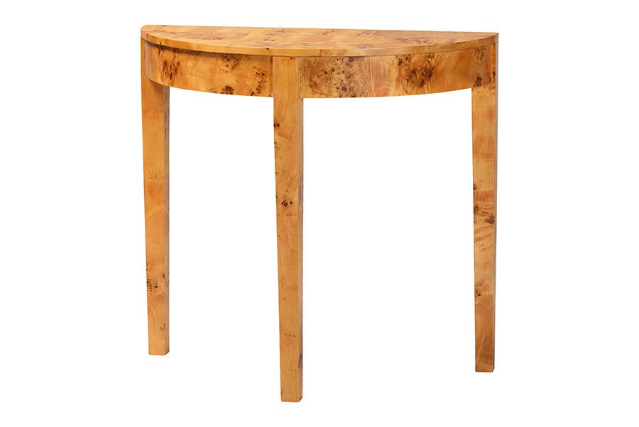 Bali & Pari Jihan Modern and Contemporary Real Burl Wood Half-Moon Console Table