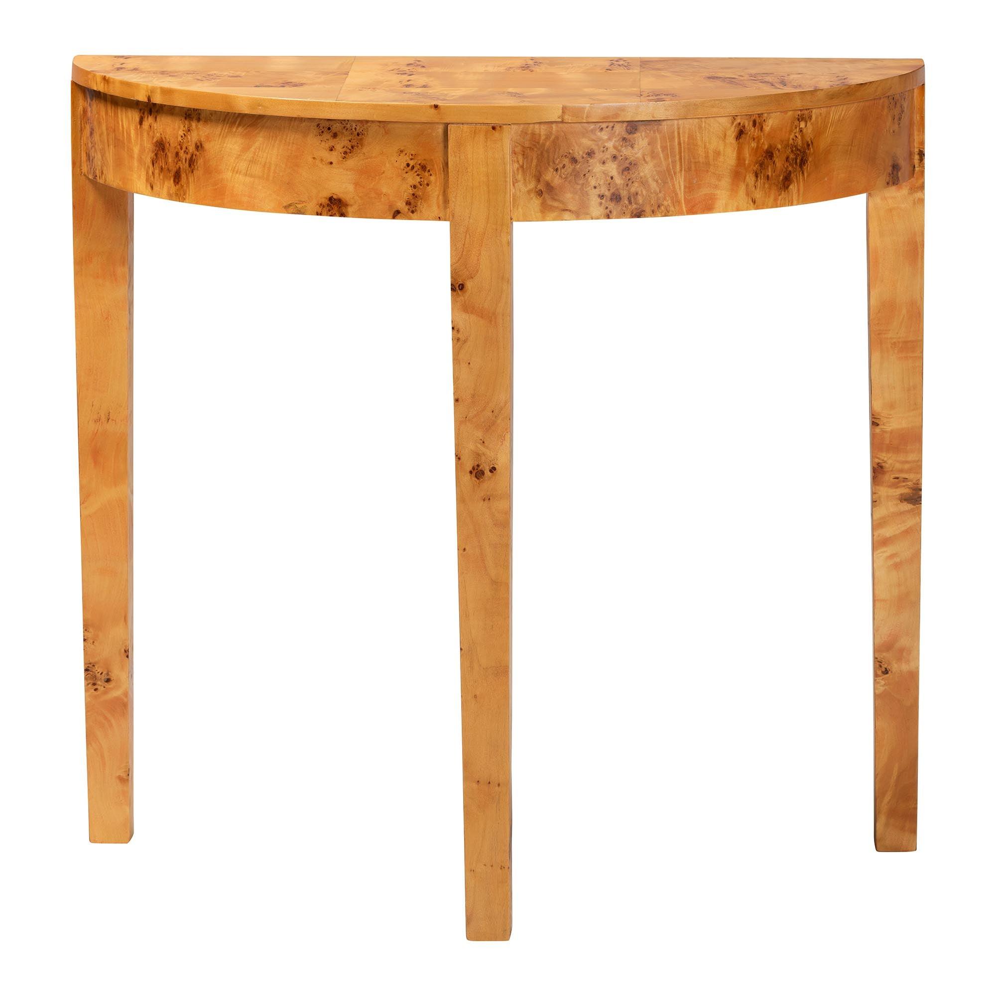 Bali & Pari Jihan Modern and Contemporary Real Burl Wood Half-Moon Console Table